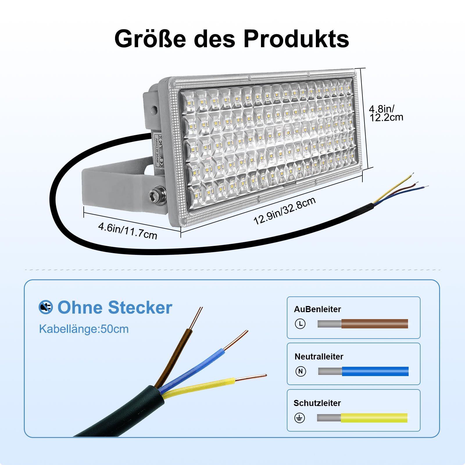 100W 14000LM LED Strahler Außen, 6500K Kaltweiß Flutlicht, Superhell Flutlichtstrahler LED, IP67 Wasserdicht Außenstrahler, Verstellbarer 180° Scheinwerfer für Garten, Garage