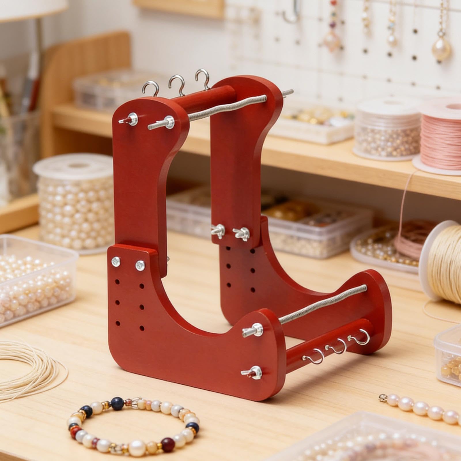 predolo Telaio per perline regolabile per la creazione di gioielli, hobby da tavolo, artigianato quotidiano, in legno, facile da assemblare, design ergonomico