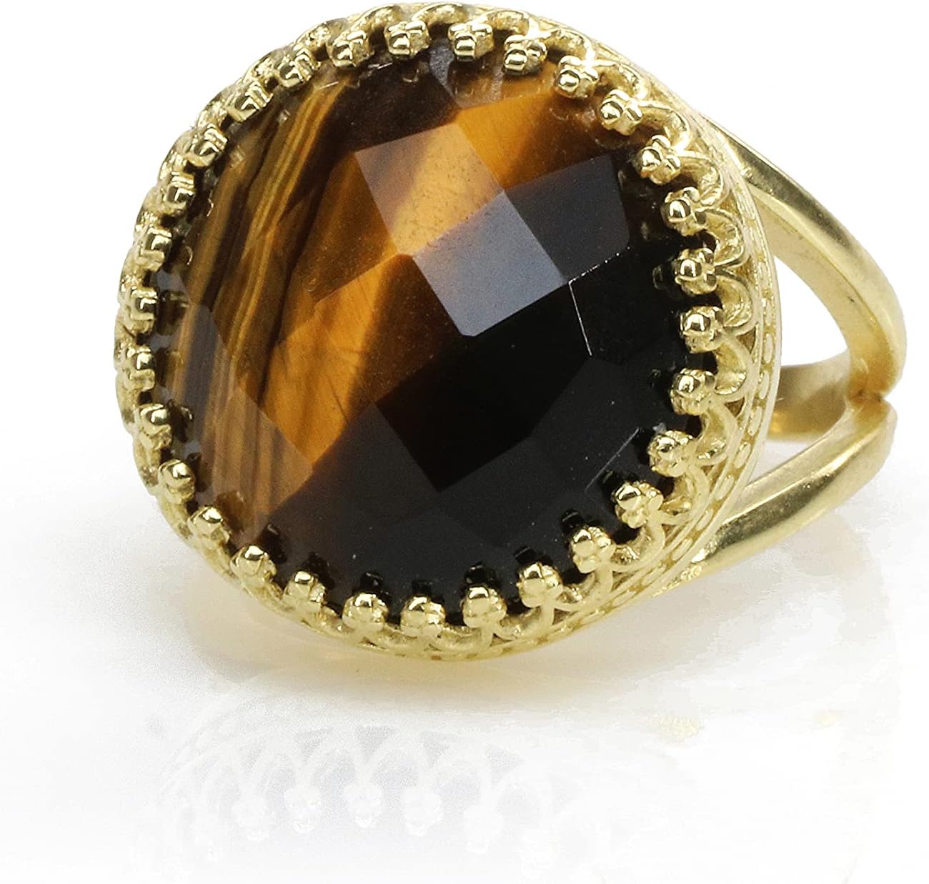 14k Gold Intricate Tiger Eye Ring - Artisan Brown Rings - Parties, Engagement, Wedding, Anniversary, Birthday Presents for Women - Customizable Fashion Jewelry Ring
