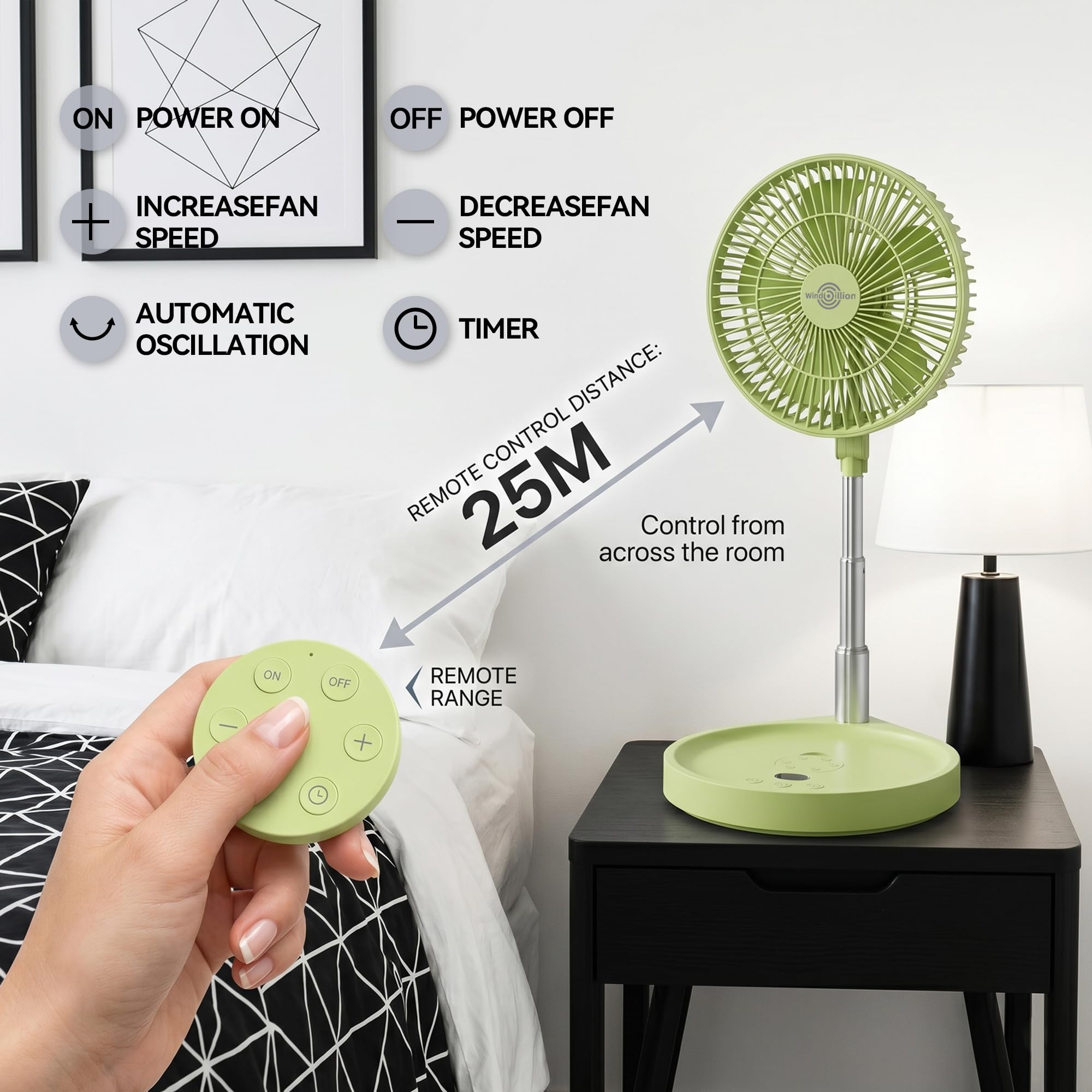 Ventilateur portable rechargeable, H6 pliable sur pied et de bureau, 16 000 mAh, design pliable sans fil avec télécommande, 5 vitesses, flux d'air silencieux, USB-C, banque d'alimentation