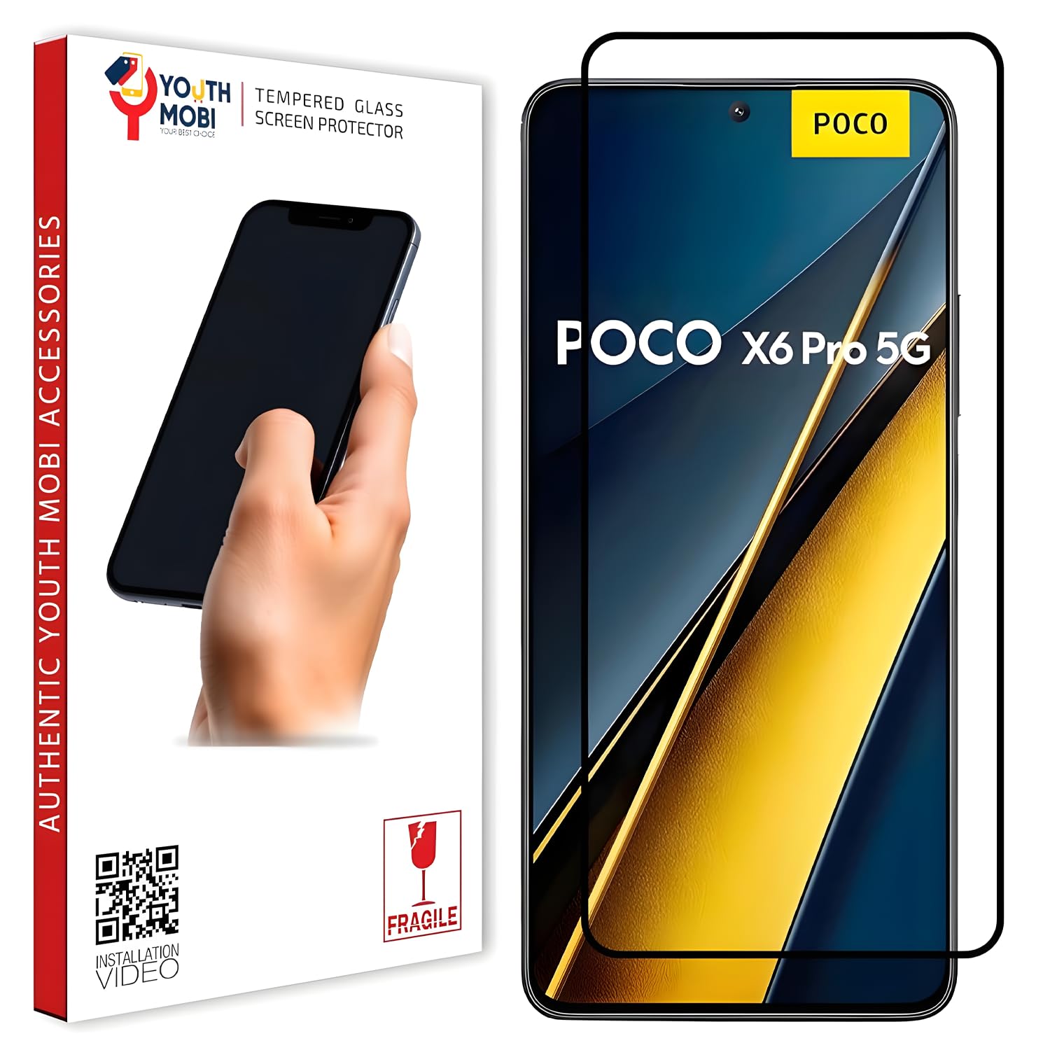 YOUTH MOBI Tempered Glass Screen Protector Guard For Poco X6 Pro 5G, Poco X6 5G (Black) Smartphone Edge To Edge Coverage With Easy To Installation Kit-image-48