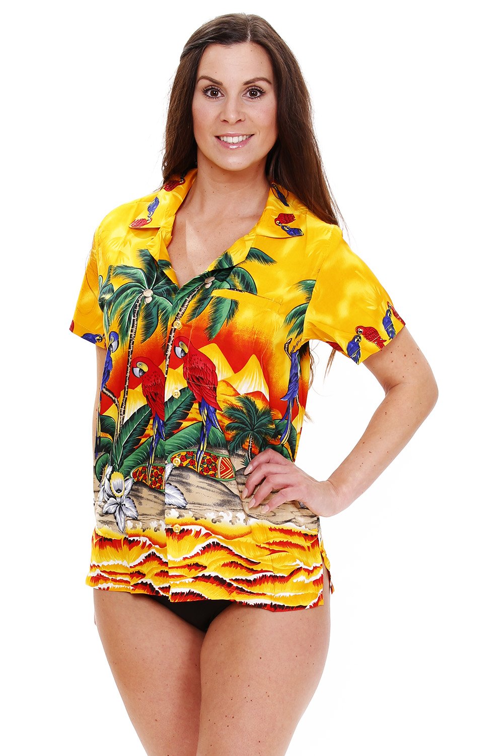 V.H.O. Funky Hawaiian Blouse, Parrot, Yellow, 6XL