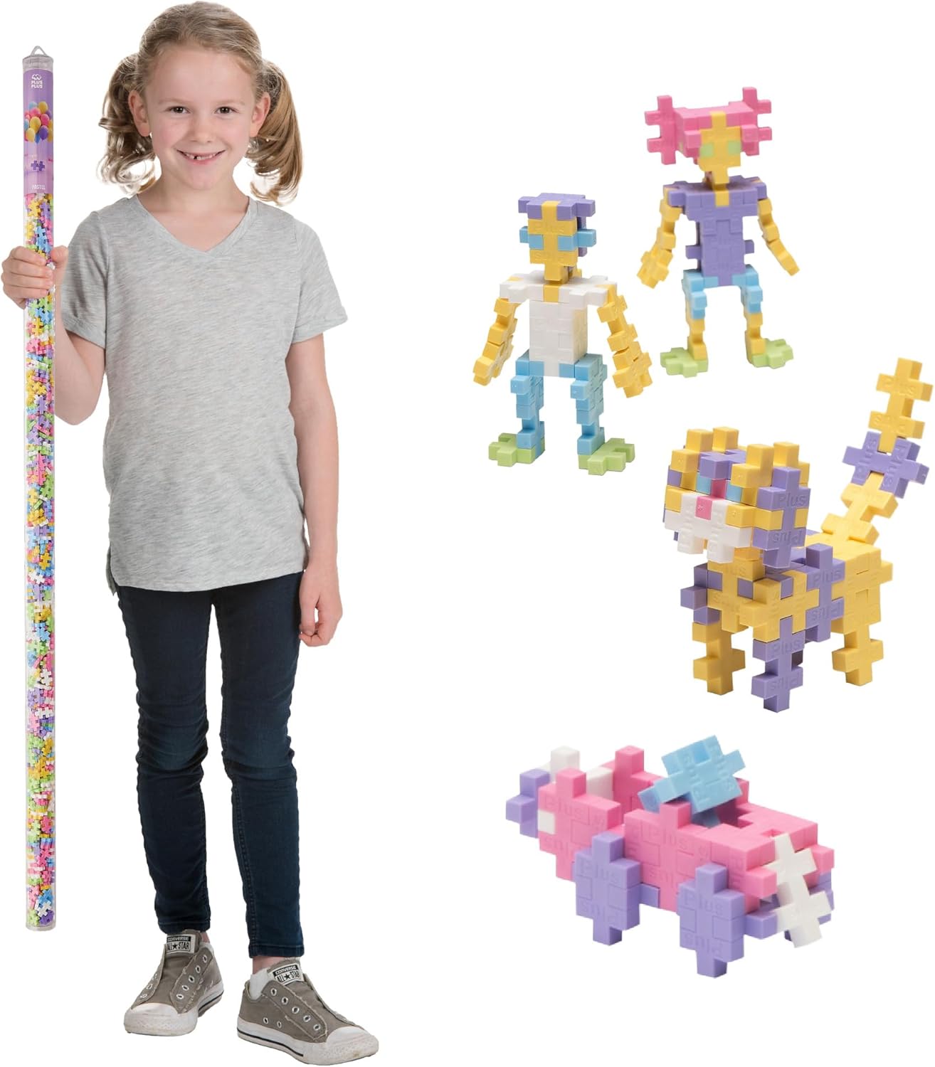 Plus Plus 500 Piece Super Tube, Interlocking Building Block 3D Puzzle Kit, Kids Stem Connecting Toys - Pastel Color Mix