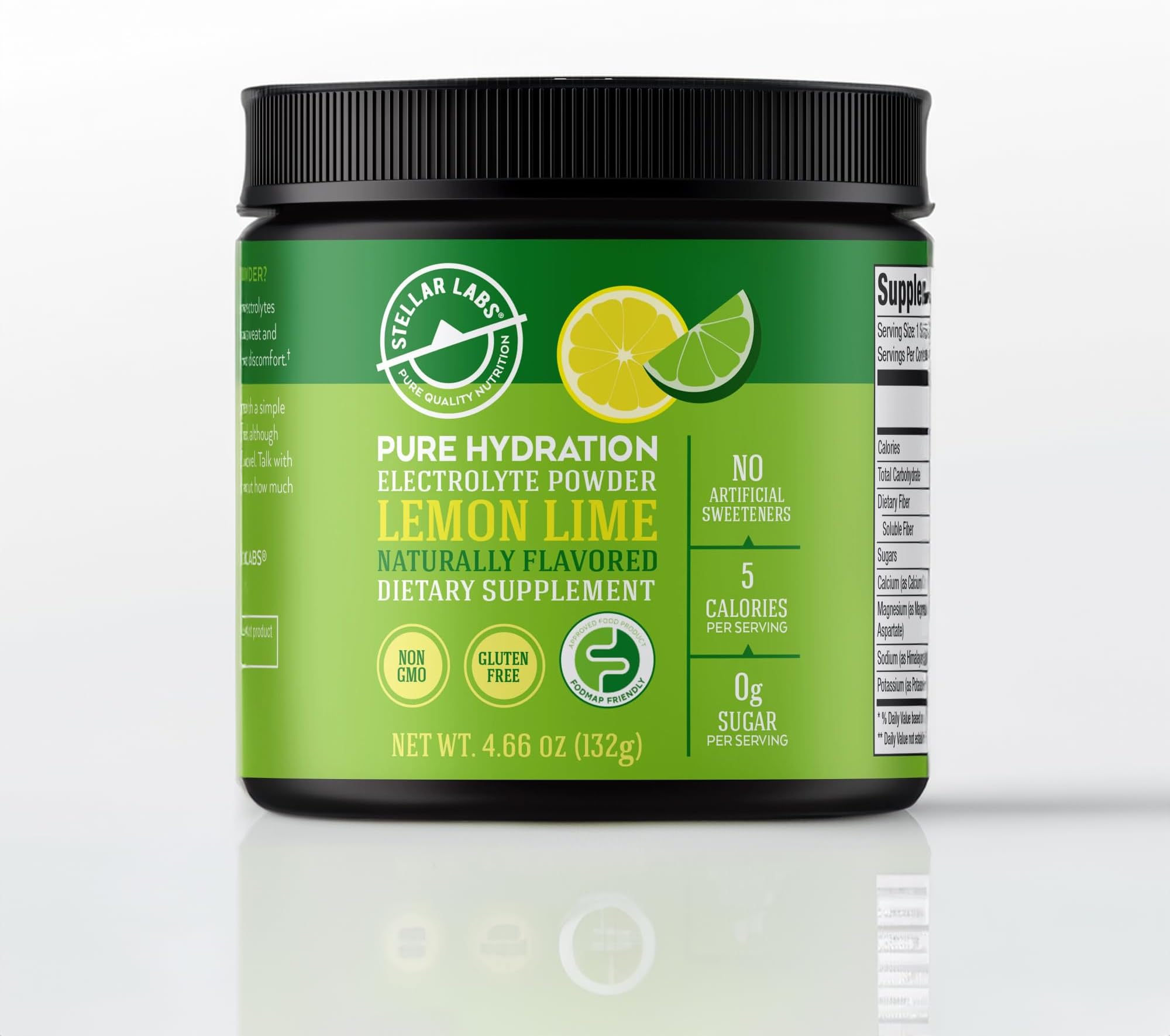 Stellar Labs Electrolyte Powder No Sugar | Low FODMAP Hydration Multiplier Powdered Drink Mix | Keto Friendly, Sugar Free, Non-GMO, Gluten Free Dehydration Relief | Lemon Lime, 30 Servings