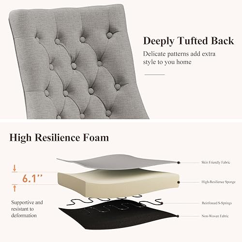 Miniatura 39 de COLAMY Juego de 2 sillas de comedor con botón copetudo, sillas de comedor tapizadas con patas de madera, sillas de cocina con respaldo alado para