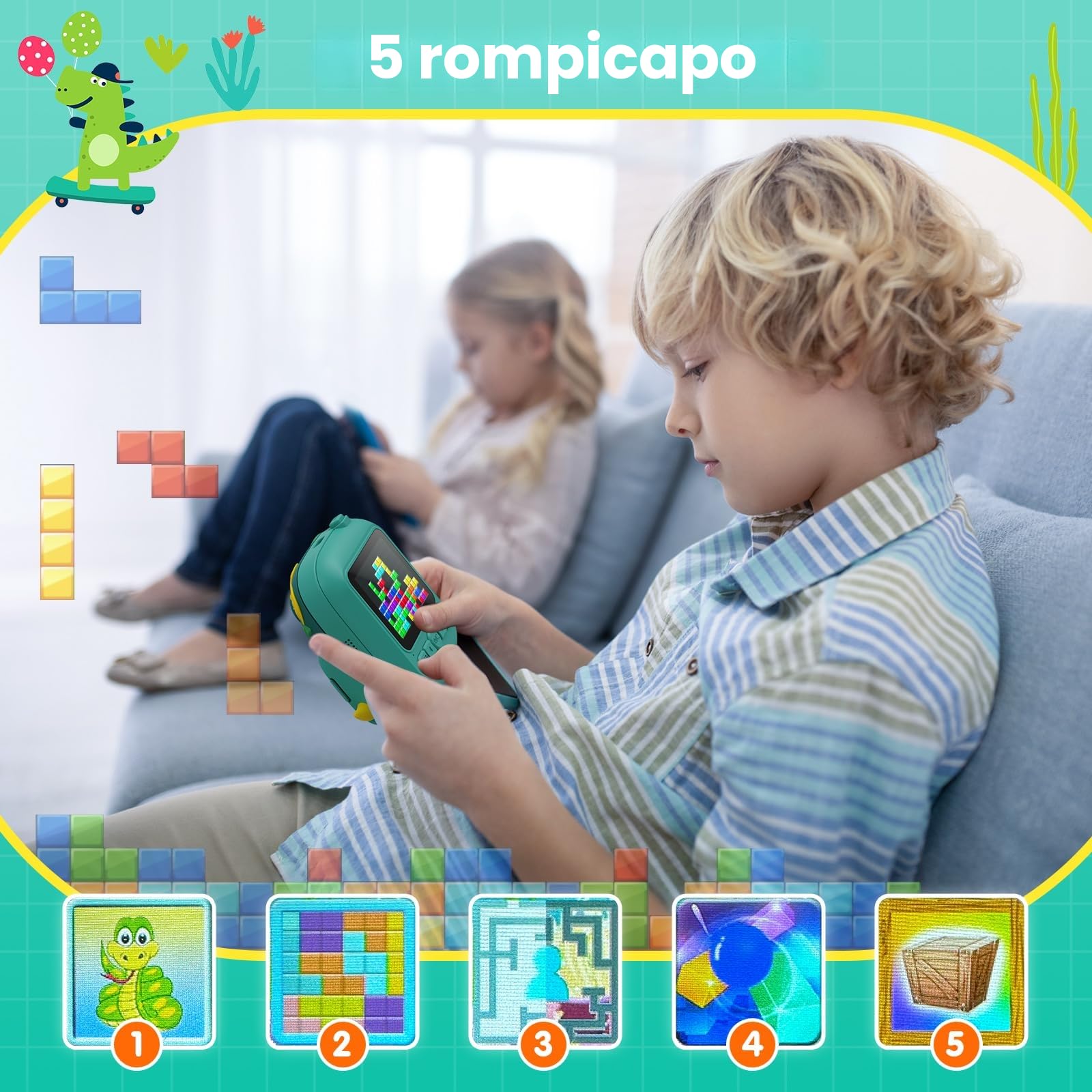 Macchina Fotografica Bambini Istantanea, CAMCLID 2,4 Pollici Fotocamera Bambini con 32GB Scheda, 12MP/1080P Fotocamera Digitale Dinosauro, Regali per Ragazzi Ragazze da 3-12 Anni (Verde)
