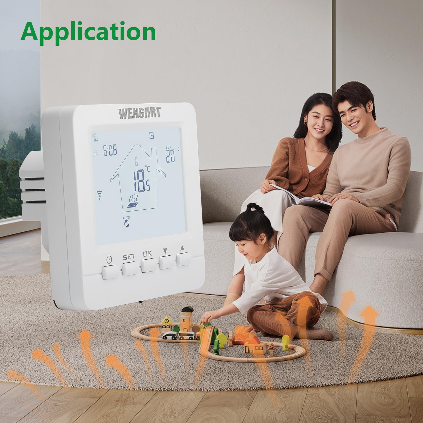 Wengart Termostato WiFi Inteligente para Suelo Radiante por Agua (3A),Modo Frío y Calor Conmutable,Compatible con Alexa/Google Home,App Tuya/Smart Life,Caja Redonda 60mm, Detección de Ventana Abierta