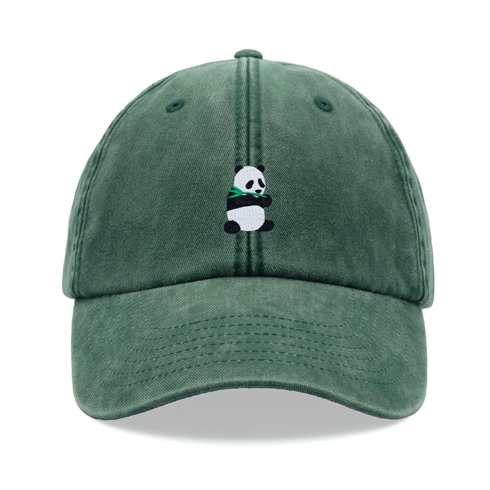 Cap Base Unisex Bottle Green Panda Baseball Cap Vintage Washed Dad Hat Low Profile Adjustable