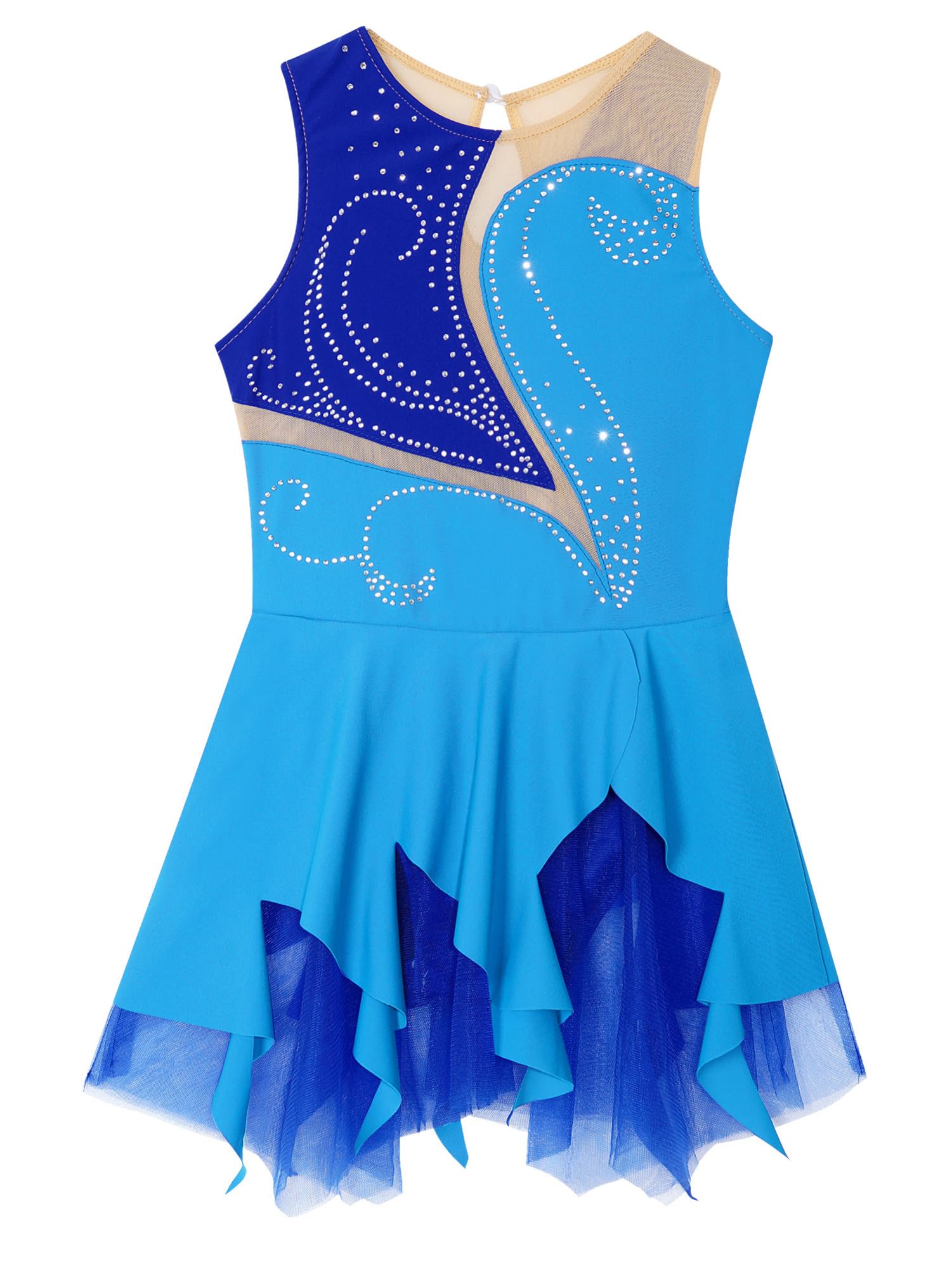 IEFIEL Vestido de Patinaje Artístico para Niña Maillot Ballet con Falda Malla de Gimnasia Rítmica sin Mangas con Lentejuelas Brillantes Vestido de Danza Lírica — view 3