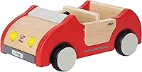 Hape Wooden Dollhouse Family Car - Red Toy Vehicle Seats 4-5 Figures, Rotating Tires & Opening Doors for Imaginative Play