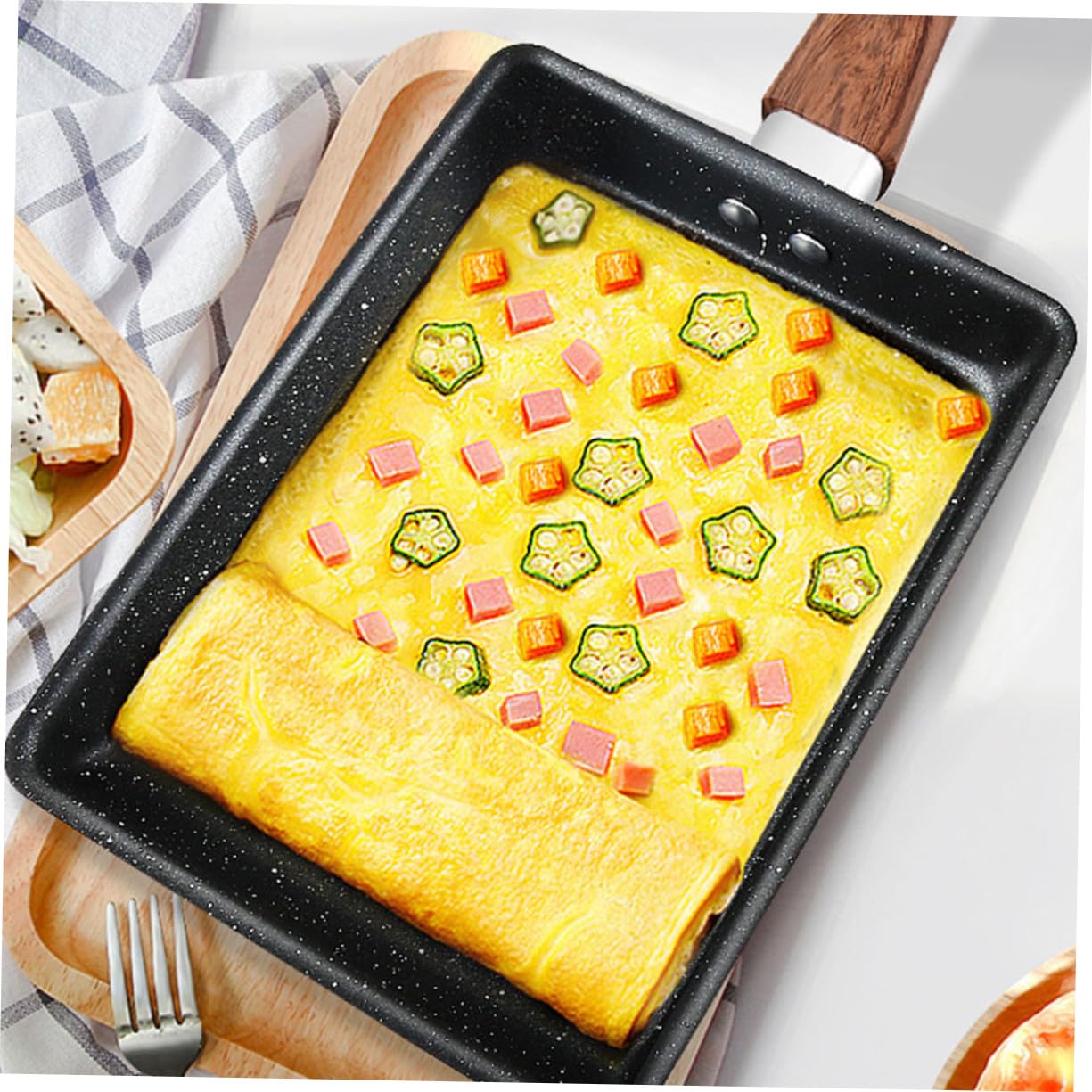Padella Quadrata Nera in Ferro Rivestimento Antiaderente Multifunzione per Cucinare Tamagoyaki e Verdure per Barbecue e Escursioni All'aperto
