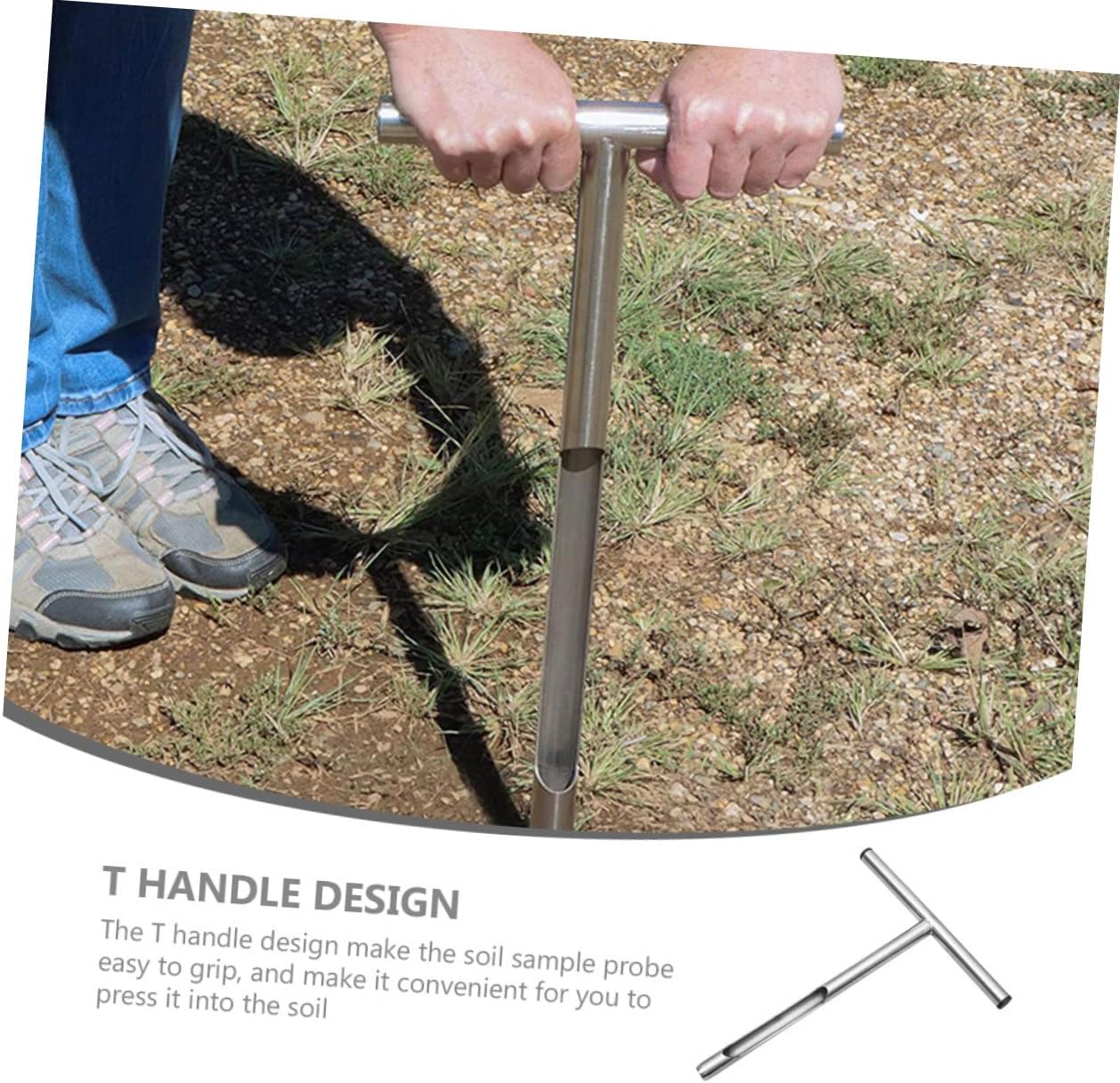 POPETPOP 304 Stainless Steel Soil Sampler Probe T Handle for Lawn and Garden Maintenance Core Soil Sampling Tool