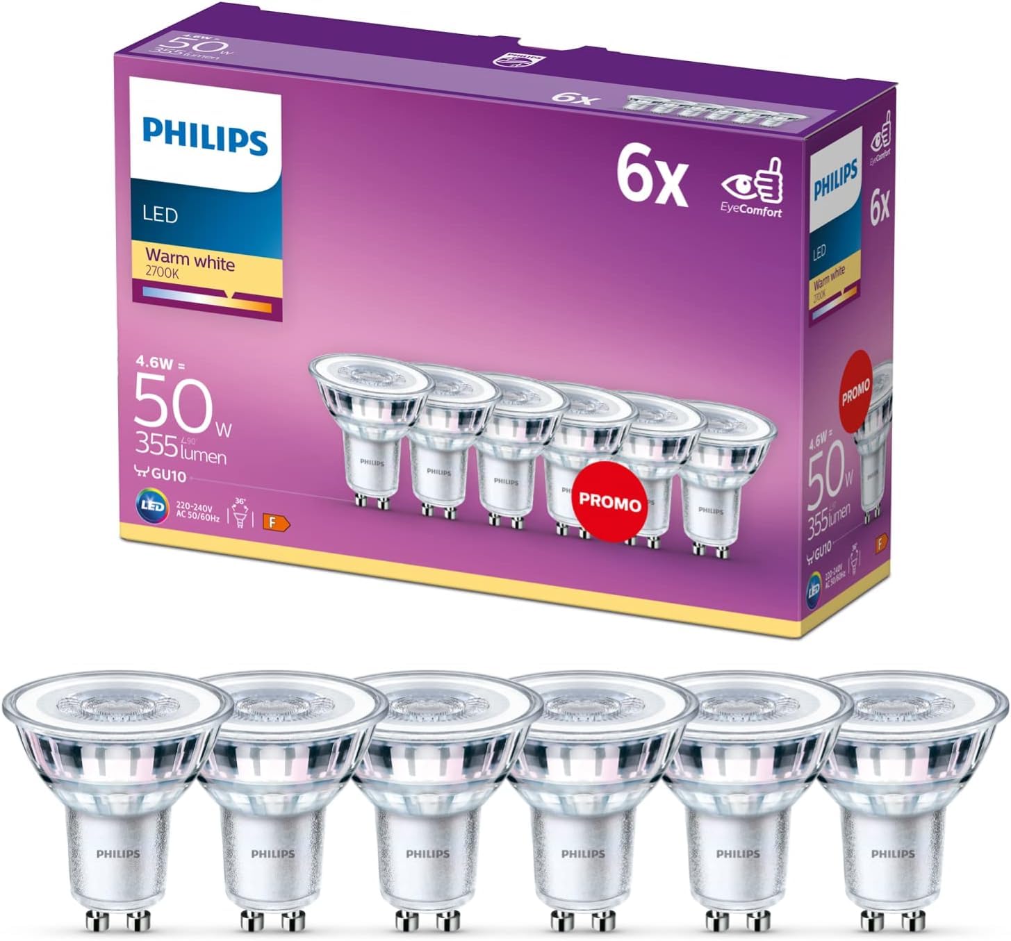 Philips Żarówka LED, Szkło, Przezroczysty, 6 Sztuk