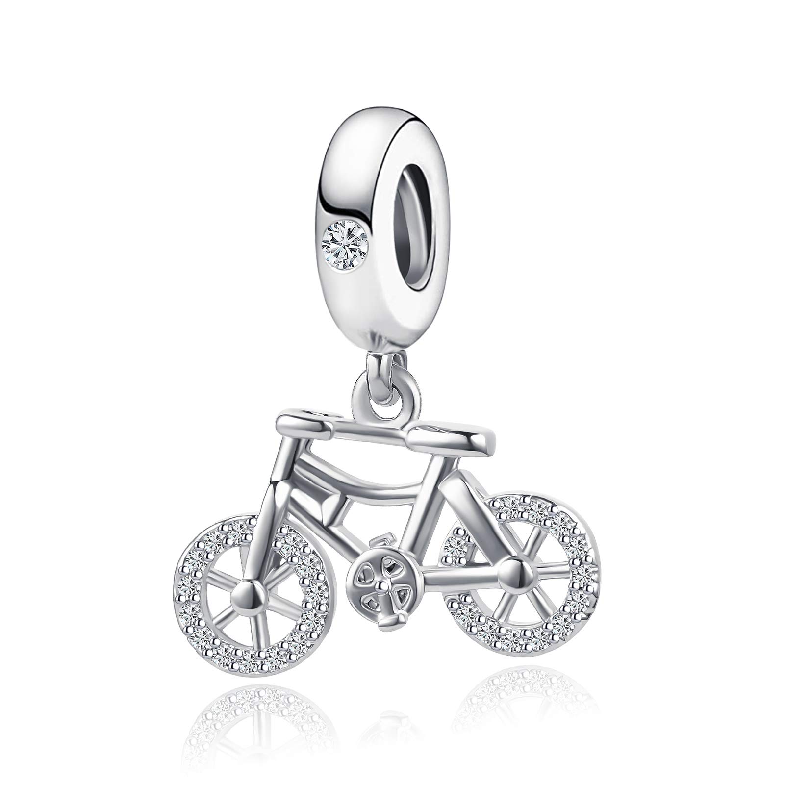 QeenseKcLove Bicycle Bike Dangle Charm Rainbow Crystal Sport Fan Bead for Pandora Bracelet