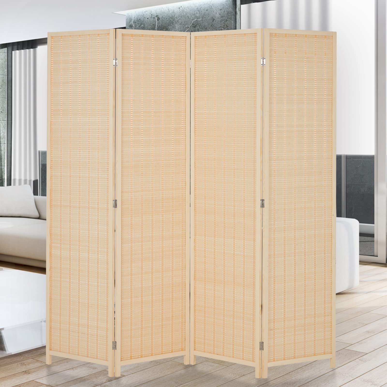 Buy HADDOCKWAY 4 Panel Bamboo Room Divider Wall 6FT Tall Folding