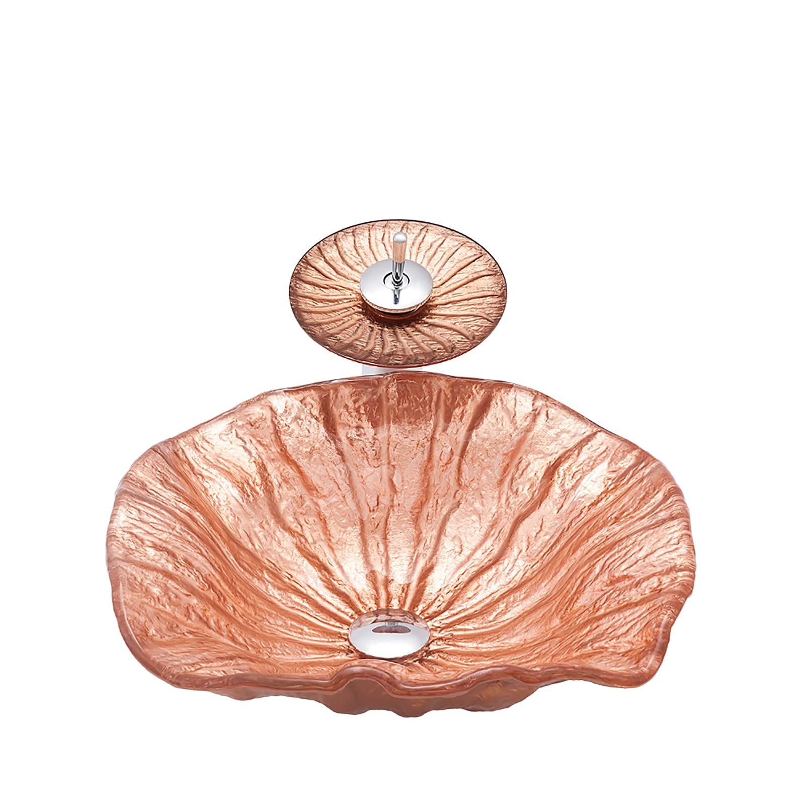 Lavabo de Recipiente para baño con Grifo y desagüe Combo Lavabo de Recipiente Lavabo de encimera de Vidrio Templado Lavabo de encimera de Forma Irregular Lavabo de Arte sobre encimera