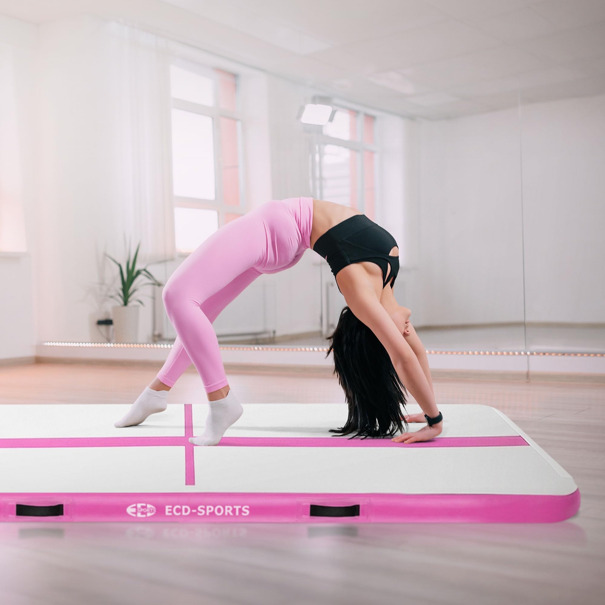 ECD Germany Aufblasbare Gymnastikmatte Turnmatte Airtrack 3m/4m/5m, Rosa/Mint-Grün, Tumbling Matte Air Matte Track Trainingsmatte Sportmatte Fitnessmatte Yogamatte mit Tragetasche & elektr. Luftpumpe
