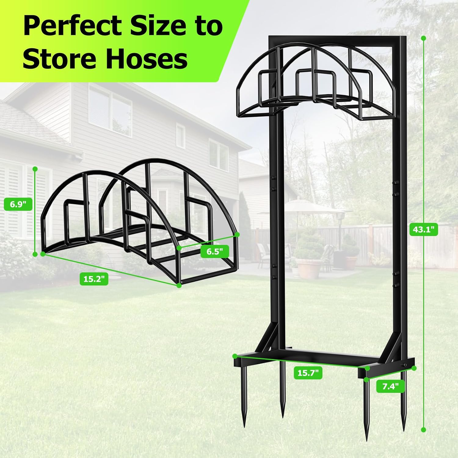 Garden Hose Holder, Detachable Metal Water Hose Holder for Outside, Heavy Duty Freestanding Hose Hanger Stand Hold Up to 150FT