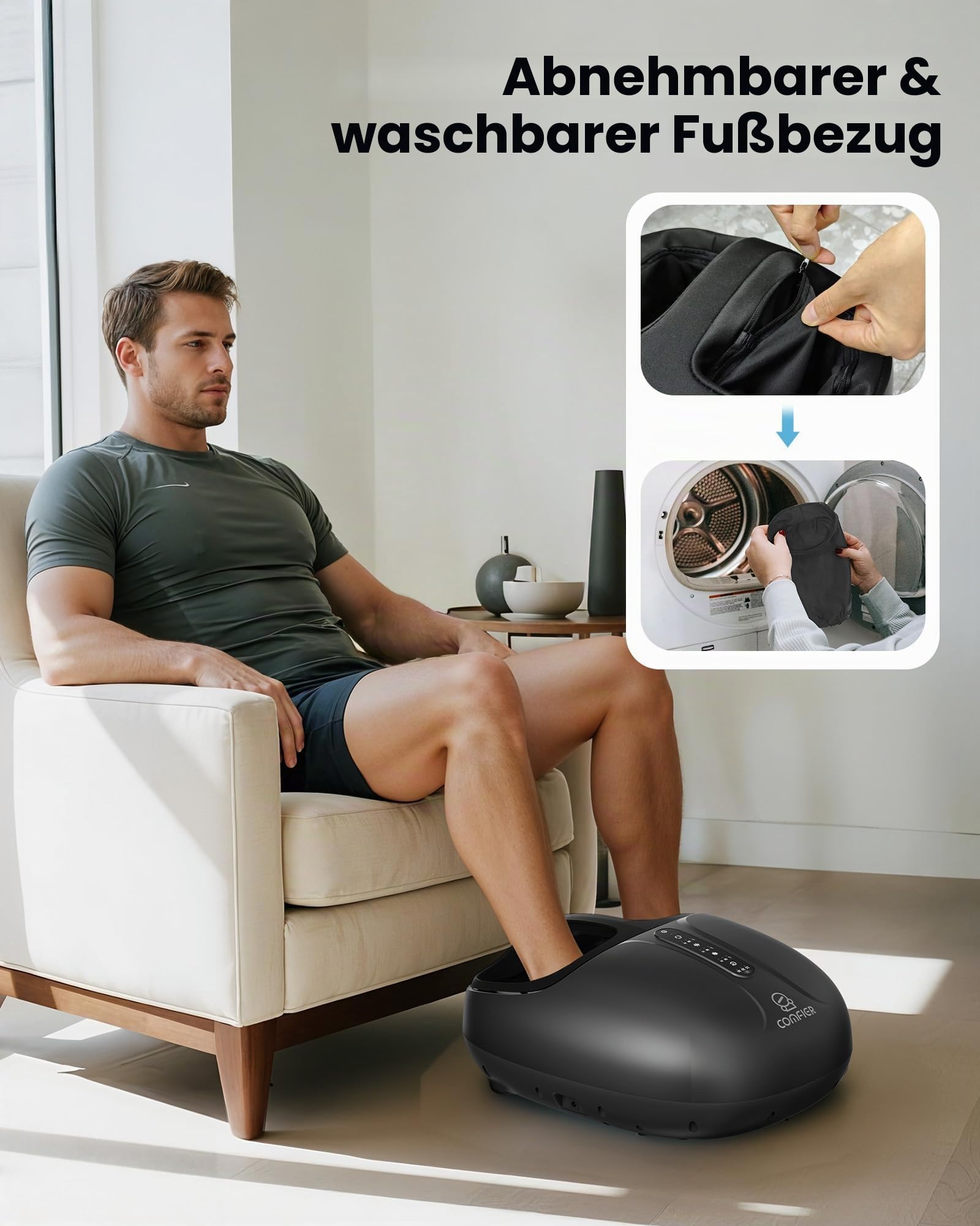 COMFIER Shiatsu Fußmassagegerät mit Wärmefunktion, elektrische Fußmassage mit Knet- und Druckmassage, 3 Intensitätsstufen, Homeoffice, bis EU 46, Geschenk für Frauen und Männer