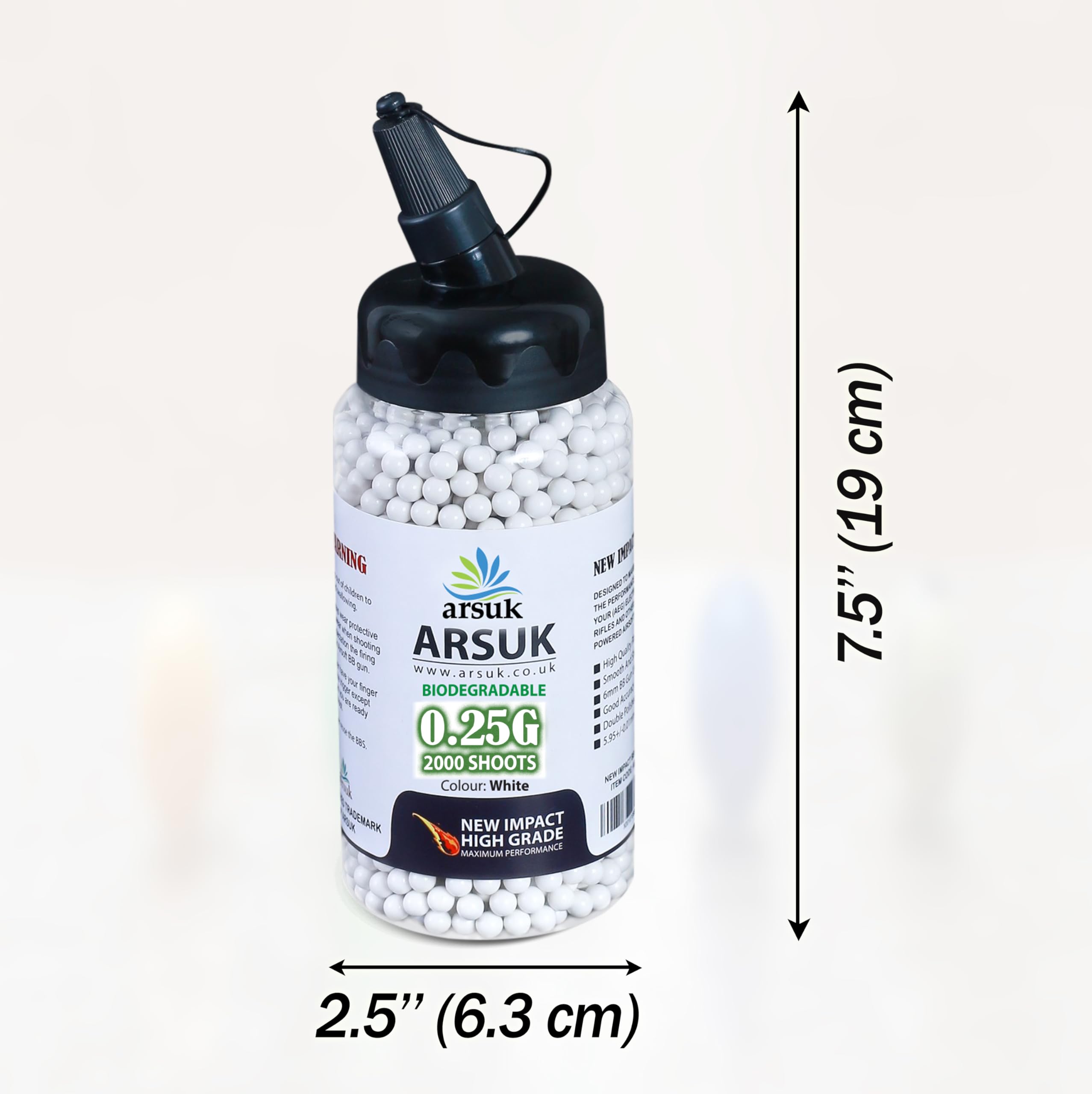 Arsuk Pallini Airsoft Biodegradabili 6 mm – Bianchi – 0,20 g Pellet Senza Giunture per Tiro – Munizioni Di Precisione con Finitura Liscia – Confezione da 5000 per Prestazioni Costanti