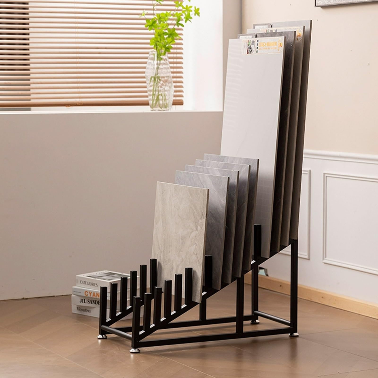 Jkjzsalj Black Metal Marble Slab Display Rack For Retail - Floor Tile Sample Holder & Stand For Exhibition Hall Building Materials Showcase,-67*28*50.5Cm