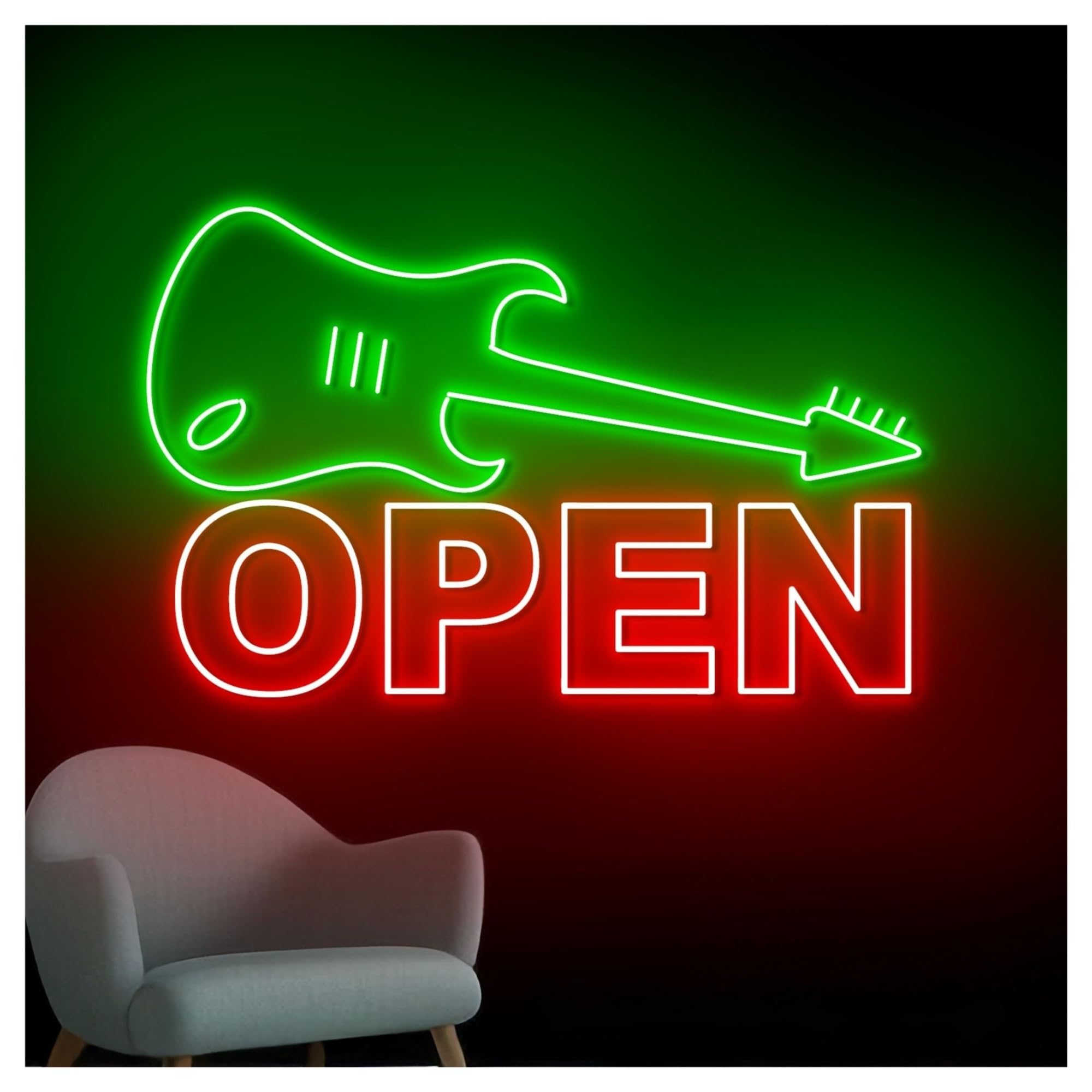 Insegna al Neon Insegna Al Neon Aperta Con Chitarra, Luce A LED, Strumento Musicale, Sala Musica, Negozio, Decorazione, Vetrina,ingresso Aziendale 60cm