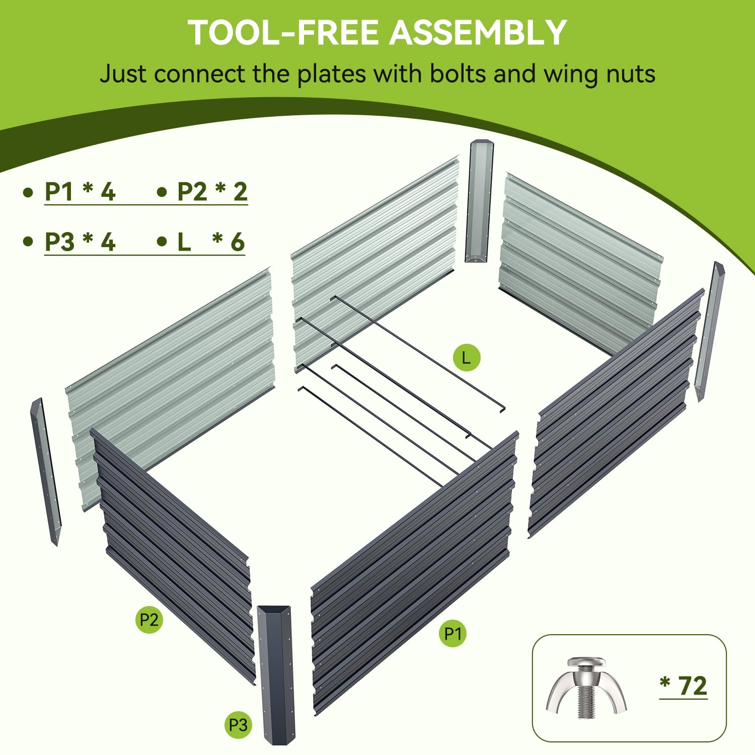Ohuhu Aiuola rialzata in metallo, 2 pezzi, 180 x 90 x 60 cm, aiuole rialzate per giardino in robusta lamiera d'acciaio con design stabile, antiruggine e lunga durata, ideale per verdure, erbe e fiori