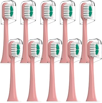 Replacement Brush Heads Compatible with AquaSonic icon Electric Toothbrush, 10 Pack, Blush