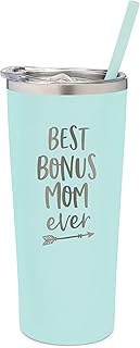 SassyCups Best Bonus Mom Ever Insulated Metal Tumbler | 22 Ounce Engraved Mint Stainless Steel Insulated Travel Mug with Lid and Straw | Stepmom Birthday | Step-mom Presents | Like A Mom