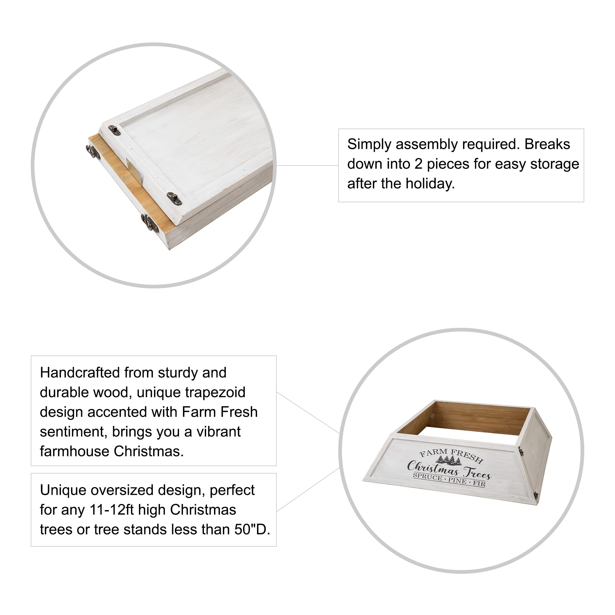 Glitzhome Wooden Box Collar Stand Cover Christmas Tree Skirt, 40" L