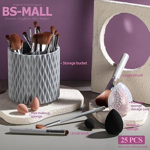 Vista 11 de BS-MALL Pinceles de maquillaje de bambú para base sintética de alta calidad, correctores de polvo, sombras de ojos, 18 piezas, juego de pinceles