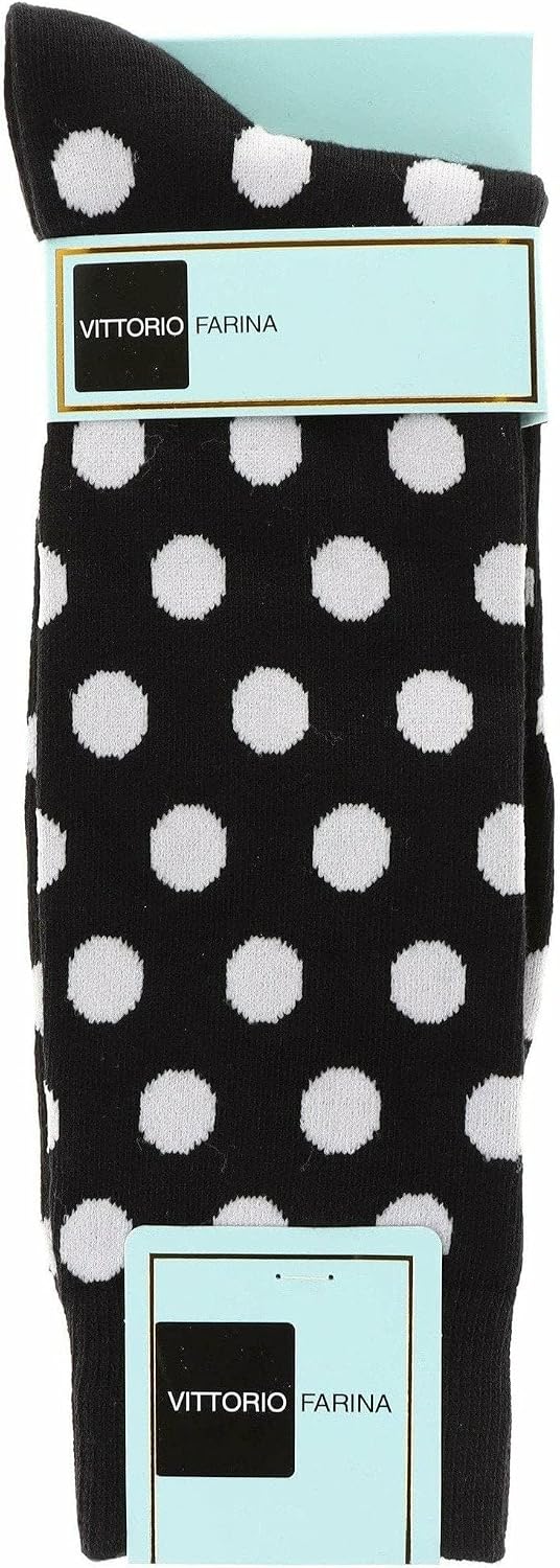 Men's Polka Dot Designer Socks - Black & White (SAB 018, 6 Pack)