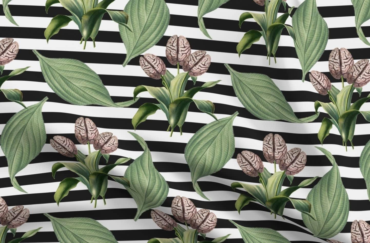 Spoonflower Fabric - Anatomy Stripes Botanical Vintage Brains Victorian Maximalist Printed on Petal Signature Cotton Fabric Fat Quarter - Sewing Quilting Apparel Crafts Decor