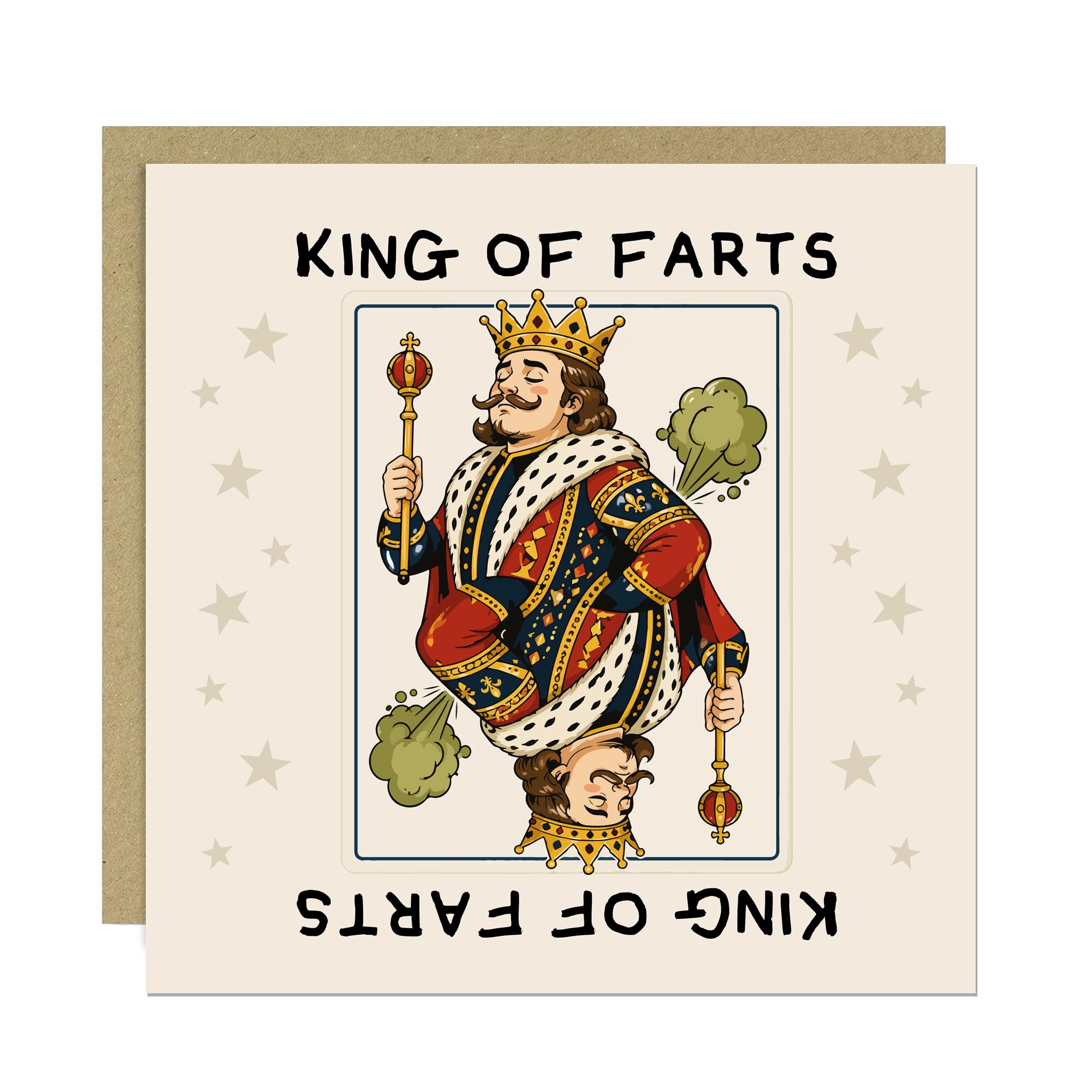 RED OCEAN Funny Father's Day Card For Dad - King of Farts - Joke Card From Son or Daughters - Birthday or Fathers Day Card For Husband, Grandad, Men 145x145mm With Kraft Envelope