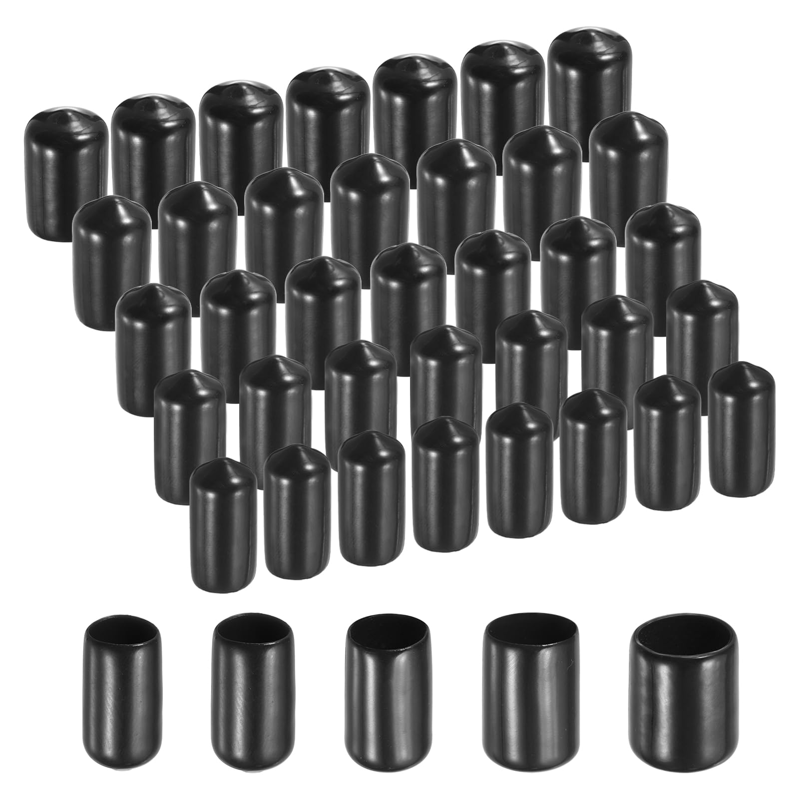 sourcing map 50pcs Round Rubber End Caps Protective Caps 6mm 9mm 12mm 15mm 18mm Black Screw Thread Protectors