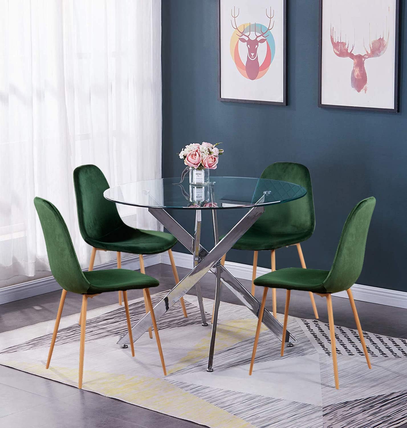 GOLDFAN Mesa de Comedor Rectangular de Madera Moderna con 4 Sillas de PU Juego de Mesa de Comedor, Gris