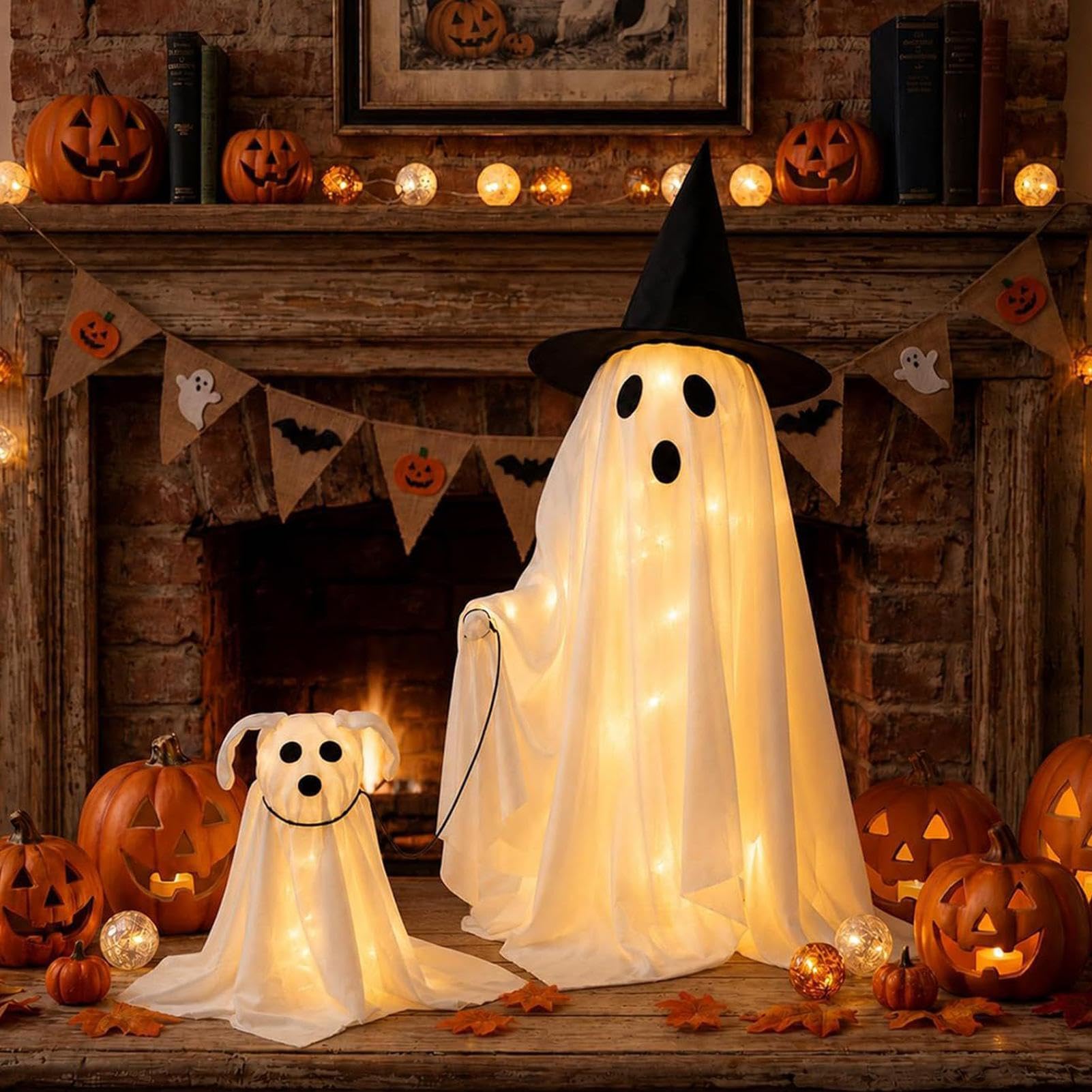 Decorazione Halloween Fantasmi da Interni Statuine Luminose Fantasma con | Addobbo per Stanza Halloween per Terra, Mensola, , Casa, Festa, Prato, Giardino e Portico