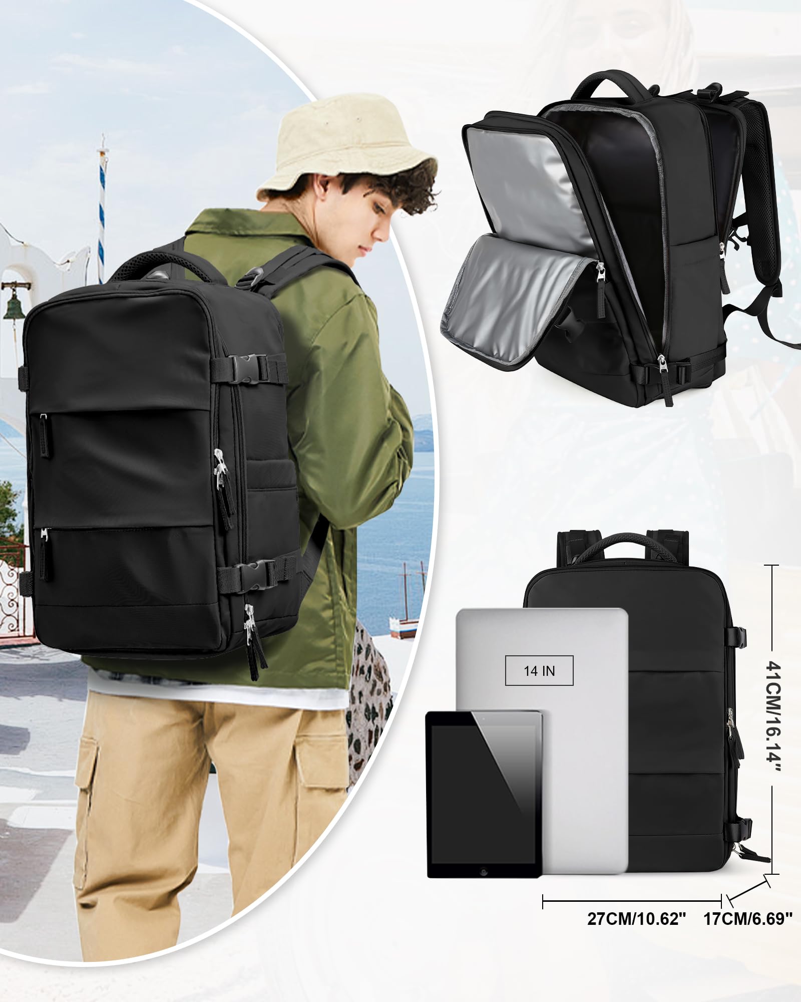 SZSYCN Bagaglio A Mano 40x20x25 Ryanair Borse da Cabina per Easyjet 45x36x20,Zaino Sottovuoto Viaggio,Zaino impermeabile da viaggio con scomparto,adatto per zaino laptop da 14 pollici