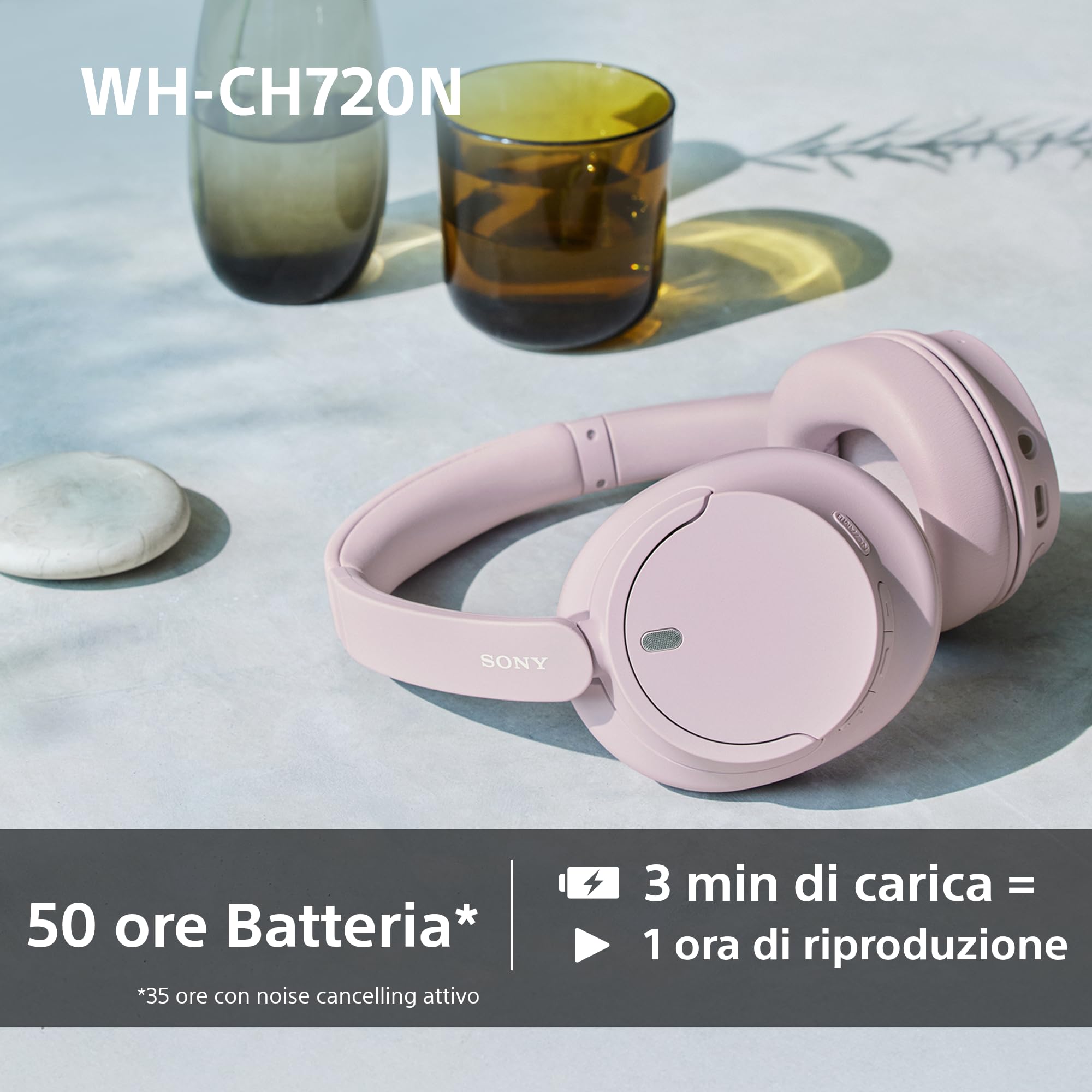 Sony WH-CH720N Cuffie Wireless Noise Cancelling Multipoint 35h Batteria Ricarica Rapida Nero