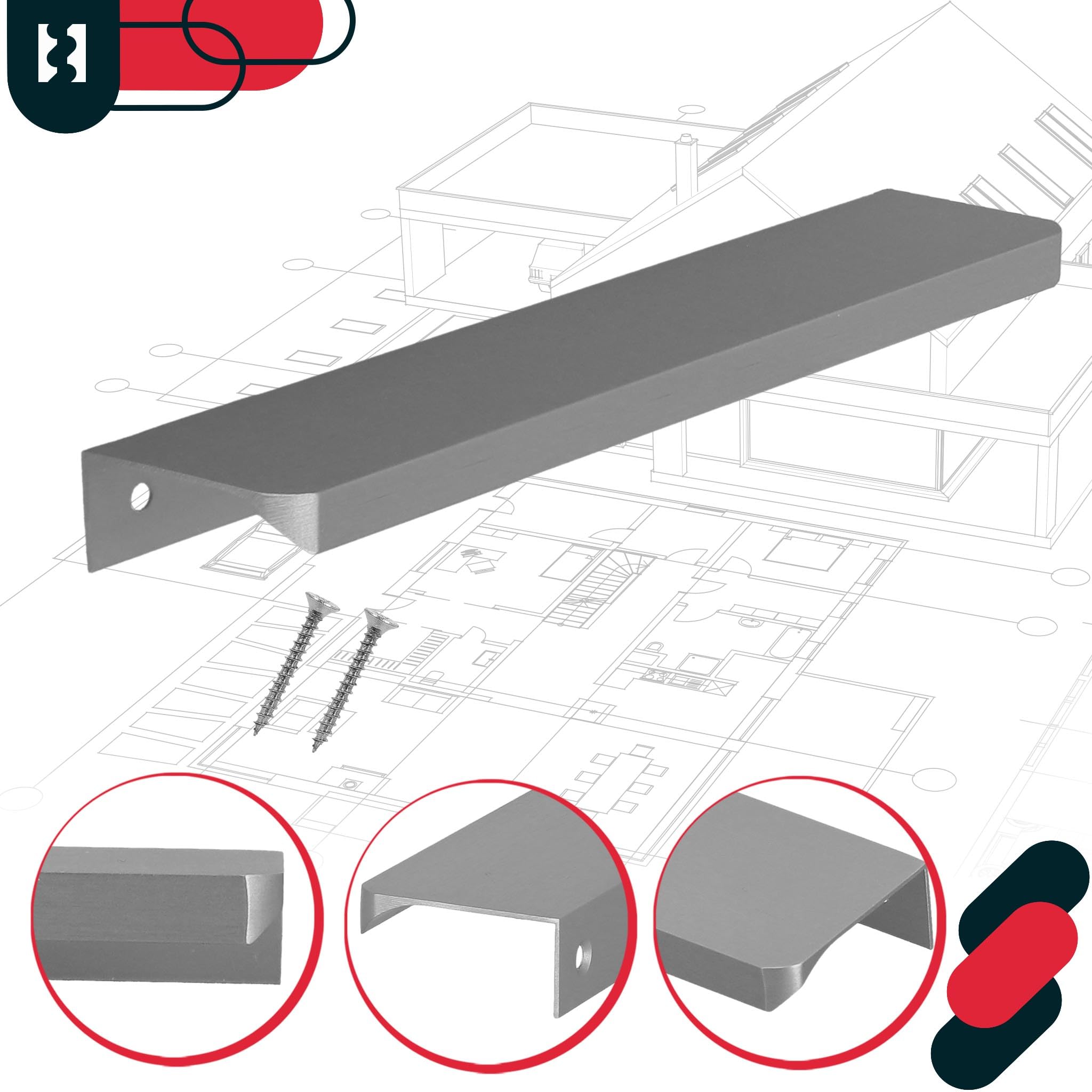 KOTARBAU® Tirador para muebles (180 mm), color plateado mate