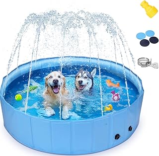 Nobleza Hundepool mit Sprinkler, Planschbecken für Große Hunde, 2 in 1 Faltbarer und Tragbarer PVC Schwimmbecken für Hunde, rutschfeste Hundebadewanne für Den Somme, 180 * 30cm