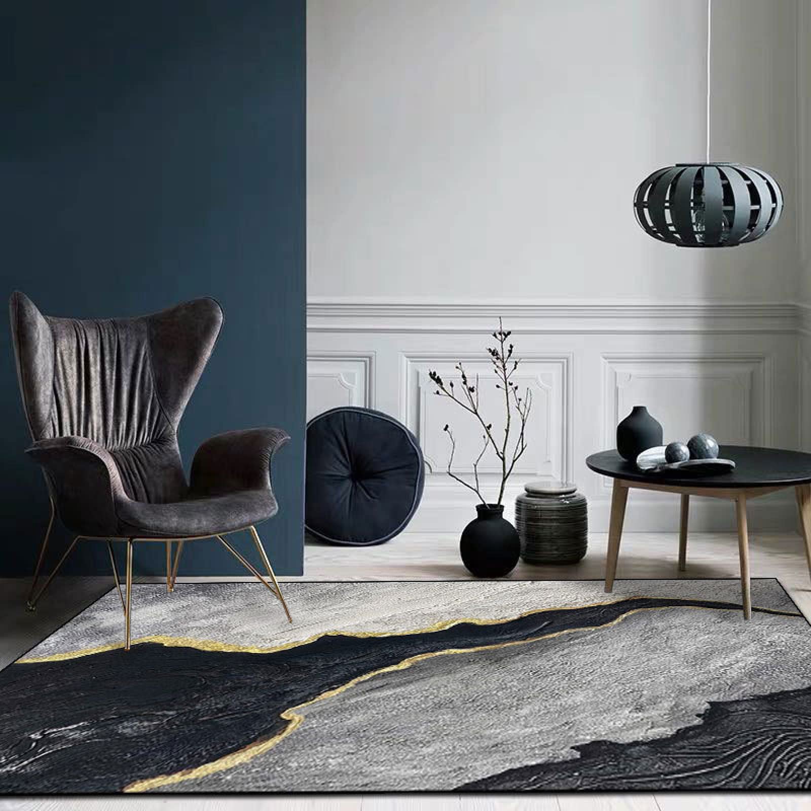 Aopoy Living Room Large Rugs Vintage Area Rug Runners Carpet Mat Vintage black grey abstract oil painting Non Slip Durable Indoor or Outdoor Rug 180 x 280 CM