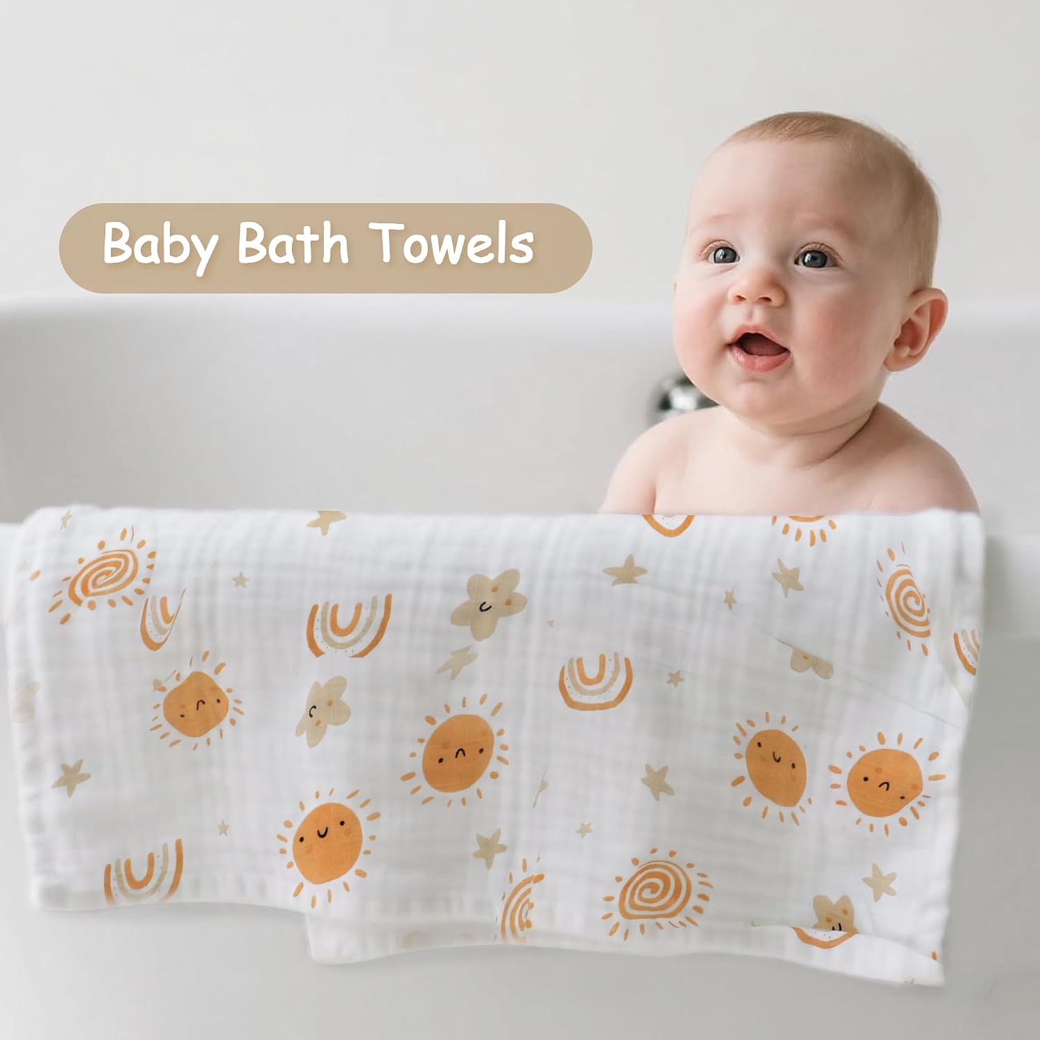 Miracle Baby Muslin Swaddle Blankets Girl Boy Newborn Squares Breathable Receiving Blanket Cotton Absorbent Baby Blankets Cloths 31.5"x31.5"- 6 Pack (Sun)
