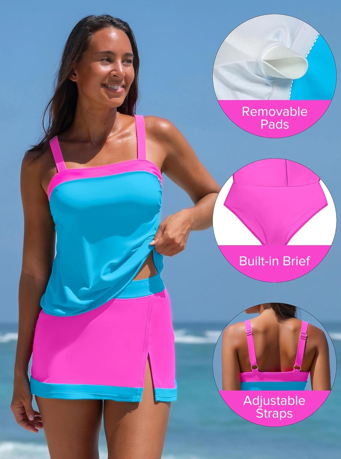 popvil Neon Swimwear Women's Tankini Swimsuits with Skirt Two Piece Bathing Suit Tummy Control - Image 5