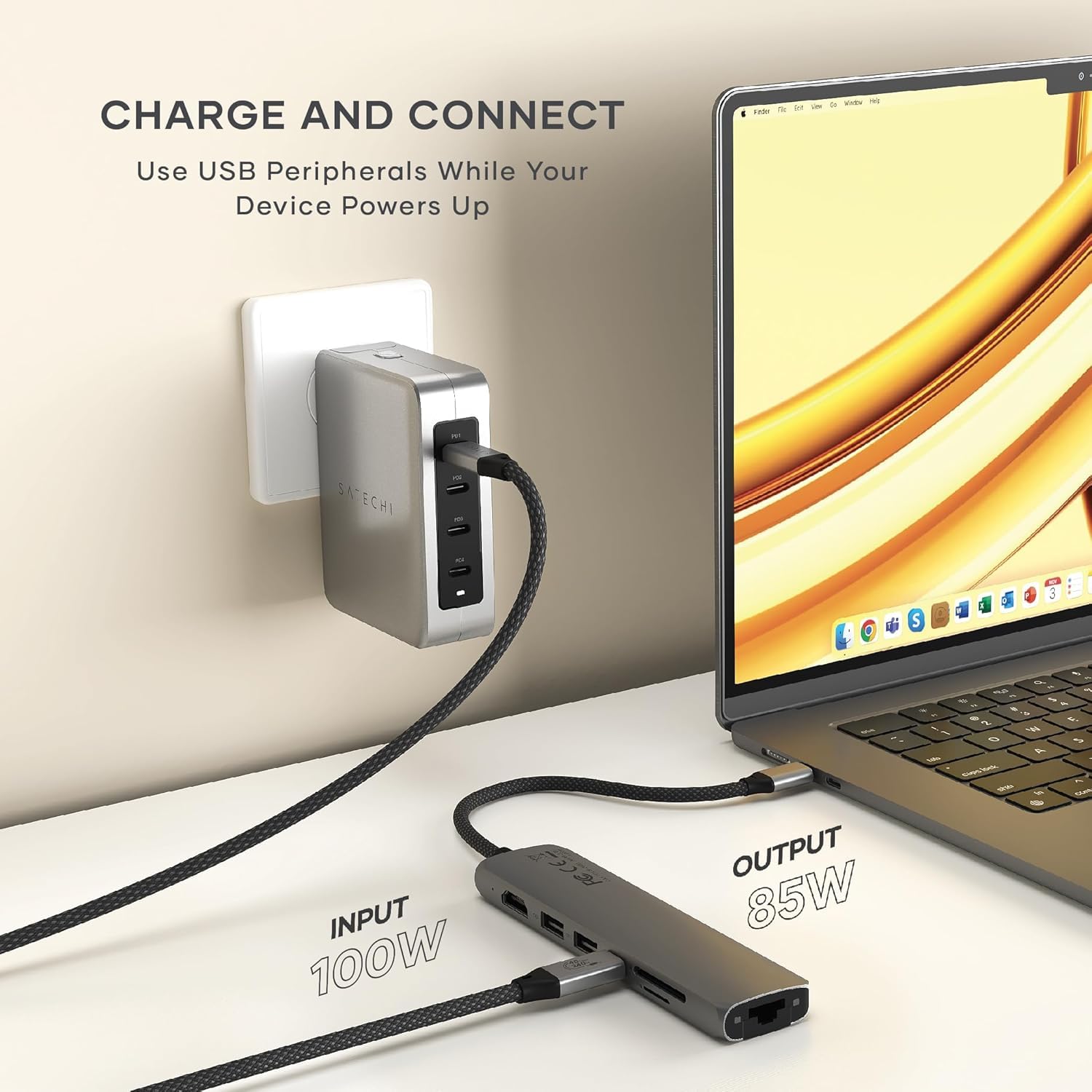 SATECHI Bundle Hub USB C 7 en 1 4K 60Hz Ethernet 100W PD con Cable USB C 90º 240W 20Gbps