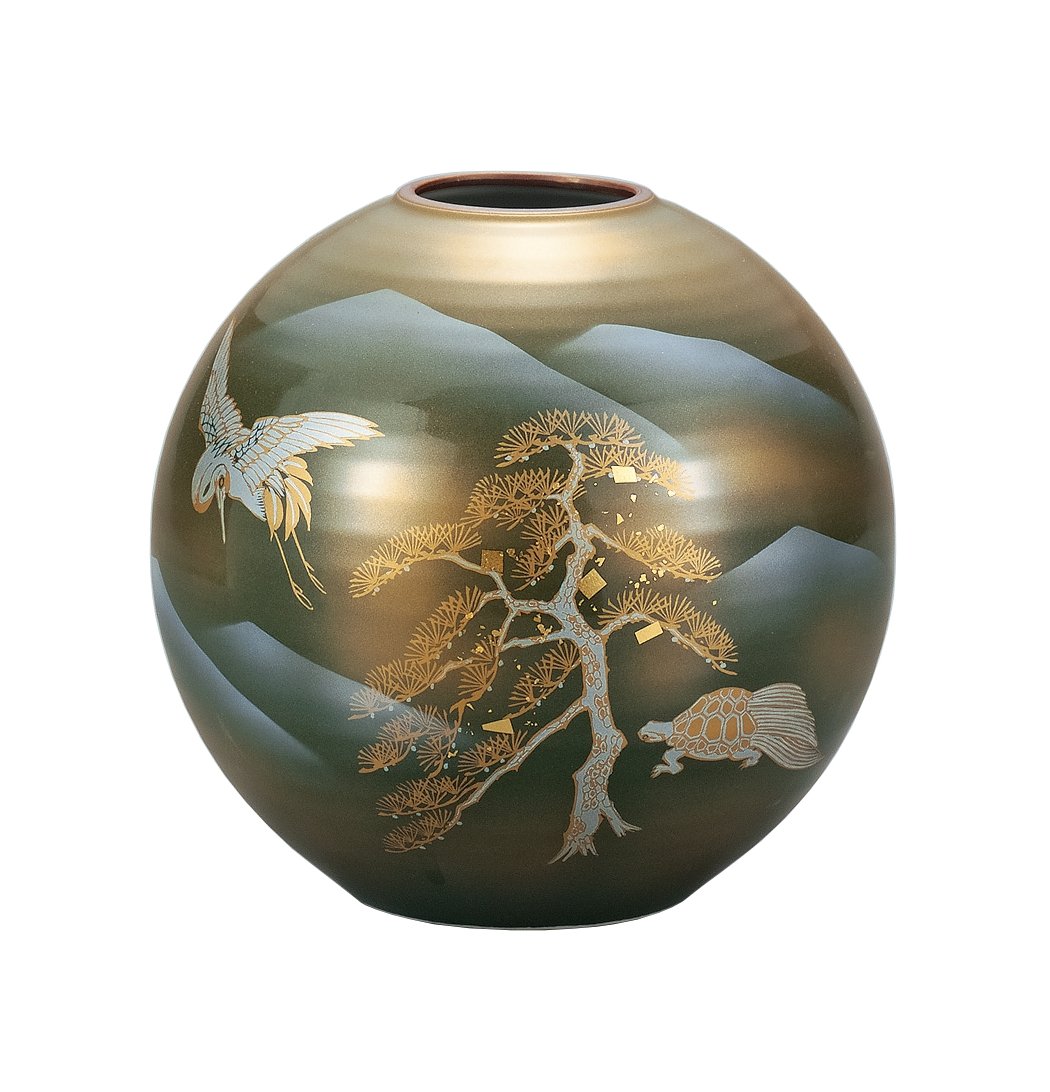 Amazon.co.jp: マルサン宮本 九谷焼 花器 7号花瓶 鶴亀 AP3-1042