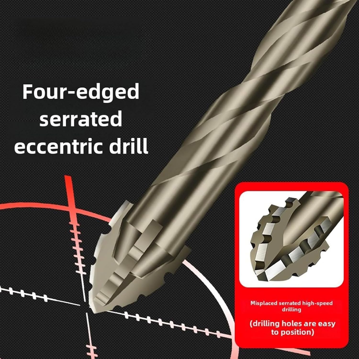 6piezas Nueva broca excéntrica de cuatro filos con dientes de sierra,Juego de brocas helicoidales excéntricas de alta resistencia,Juego de brocas multifunción (4+5+6+8+10+12 mm)