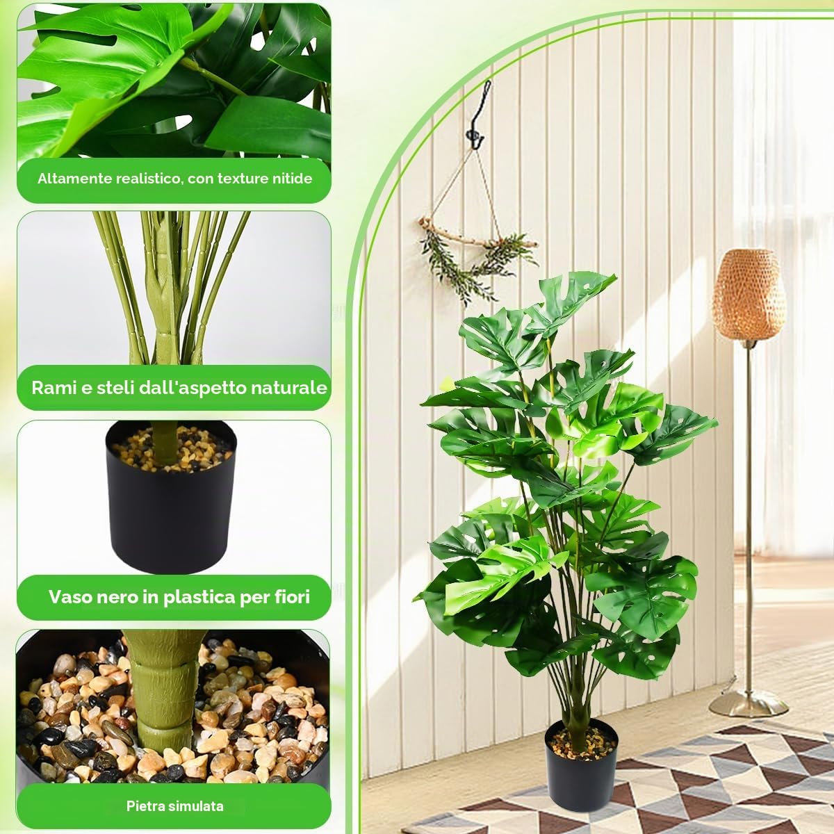Monstera Tropic Palma Artificiali,Piante Finte da Interno 71cm,Tropicale Palma Finta con Vaso,Albero di Monstera Falso in Vaso per Casa, Ufficio, Giardino, Soggiorno
