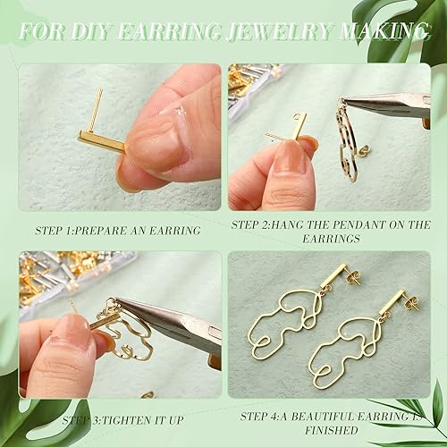 Miniatura 7 de Hinly 80 aretes de acero inoxidable con bucle, 80 piezas de barra de tuerca de oreja, poste perforado para hacer joyas de bricolaje, 2 tamaños