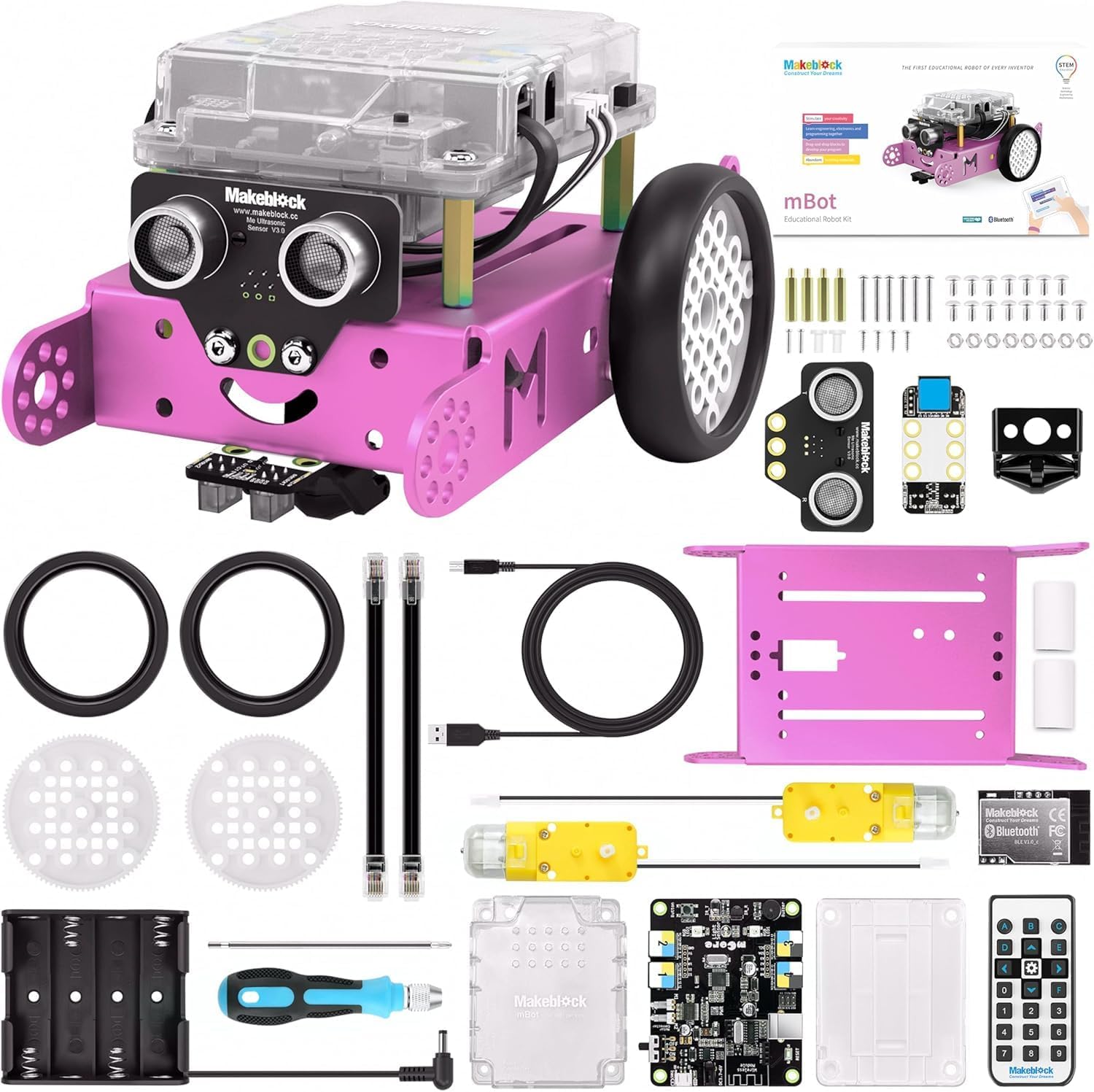 Makeblock DIY mBot 1.1 Bluetooth Version - STEM Education - Arduino - Scratch 2.0 - Programmable Robot Kit for Kids to Learn Coding & Robotics (Pink)